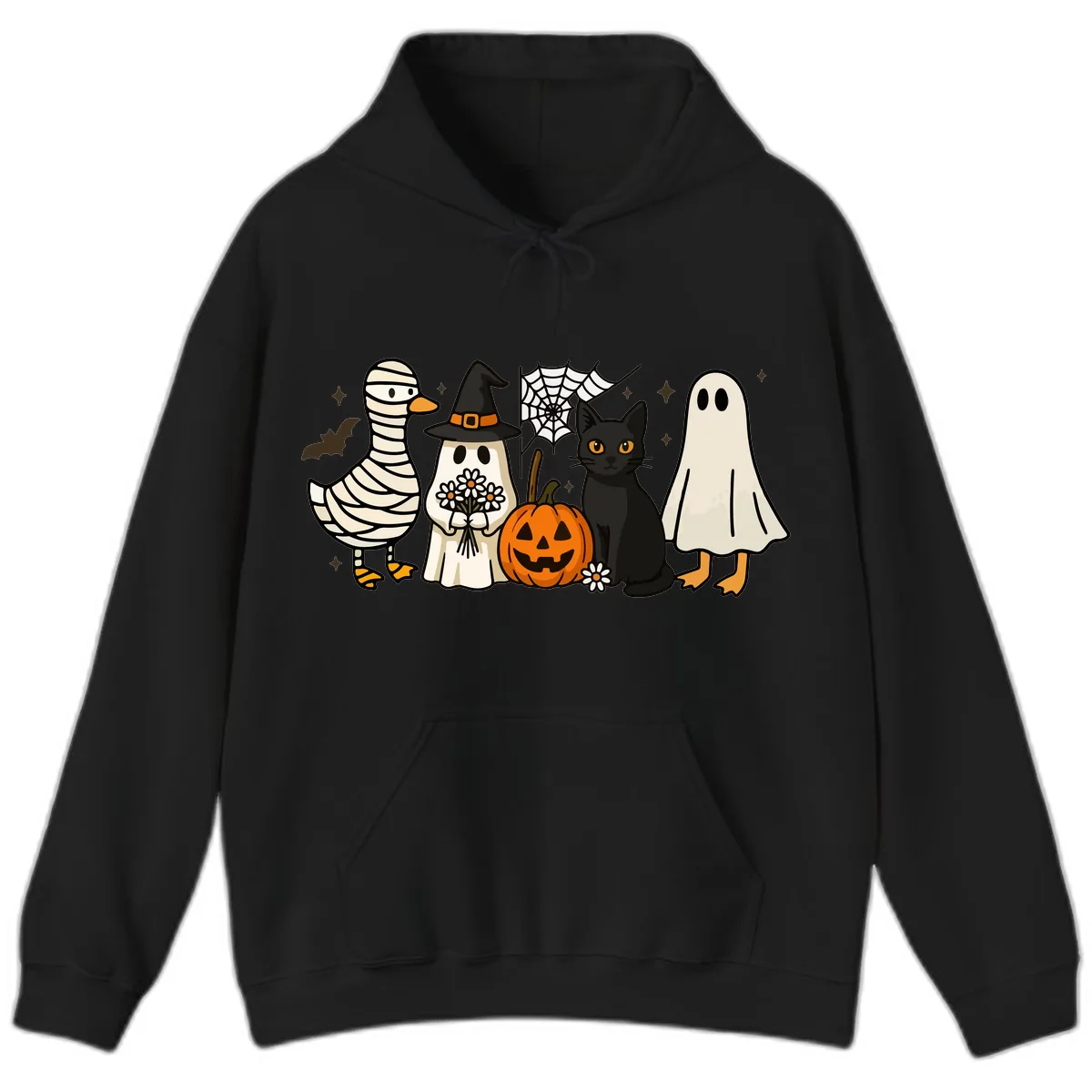 Spooky Halloween Friends Gathering Hoodie in Black