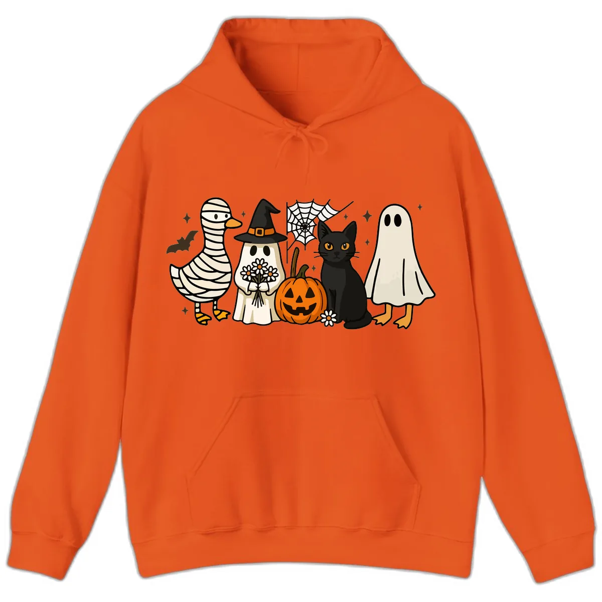 Spooky Halloween Friends Gathering Hoodie in Orange