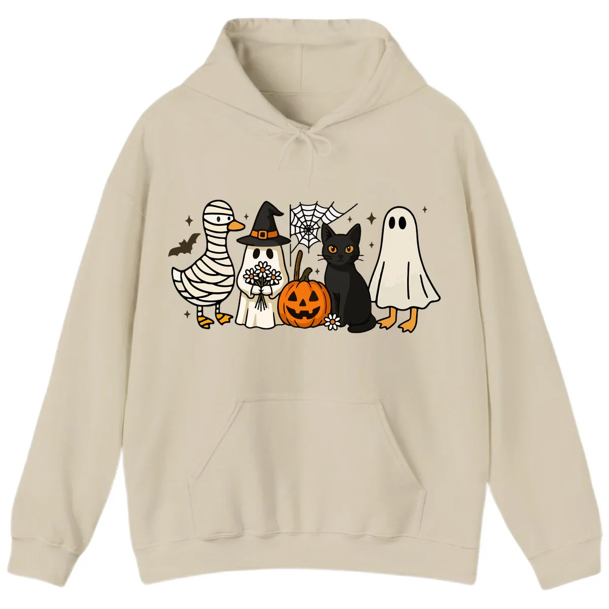 Spooky Halloween Friends Gathering Hoodie in Sand