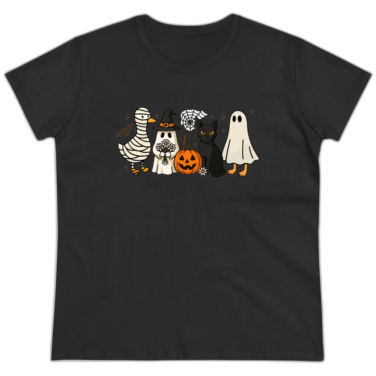 Spooky Halloween Friends Gathering Ladies Tee in Black