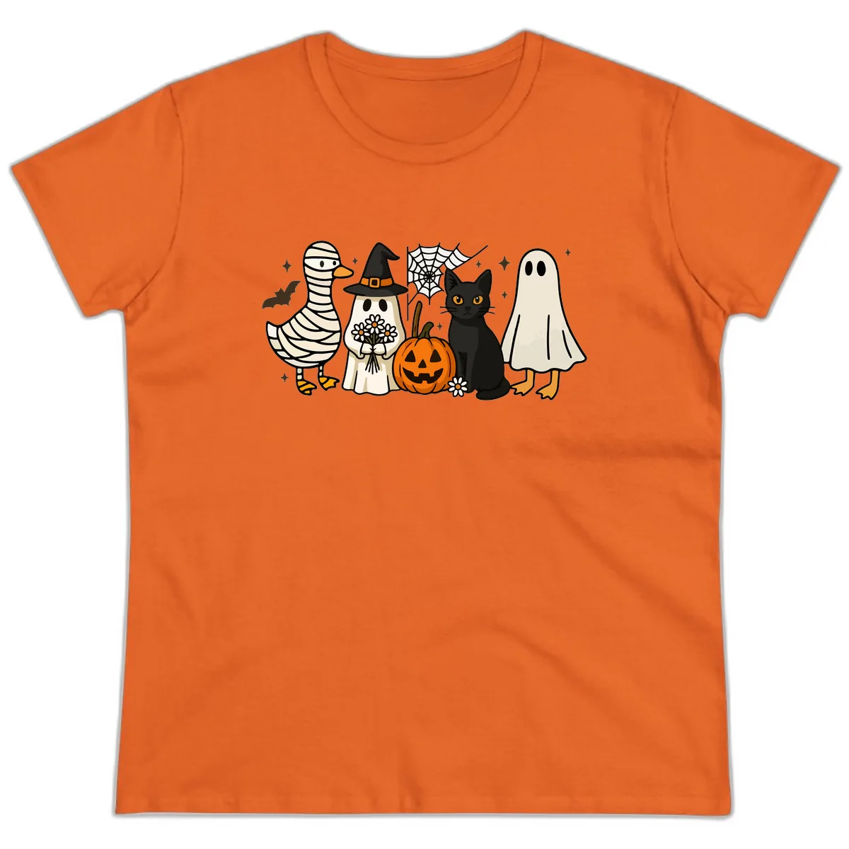 Spooky Halloween Friends Gathering Ladies Tee in Orange