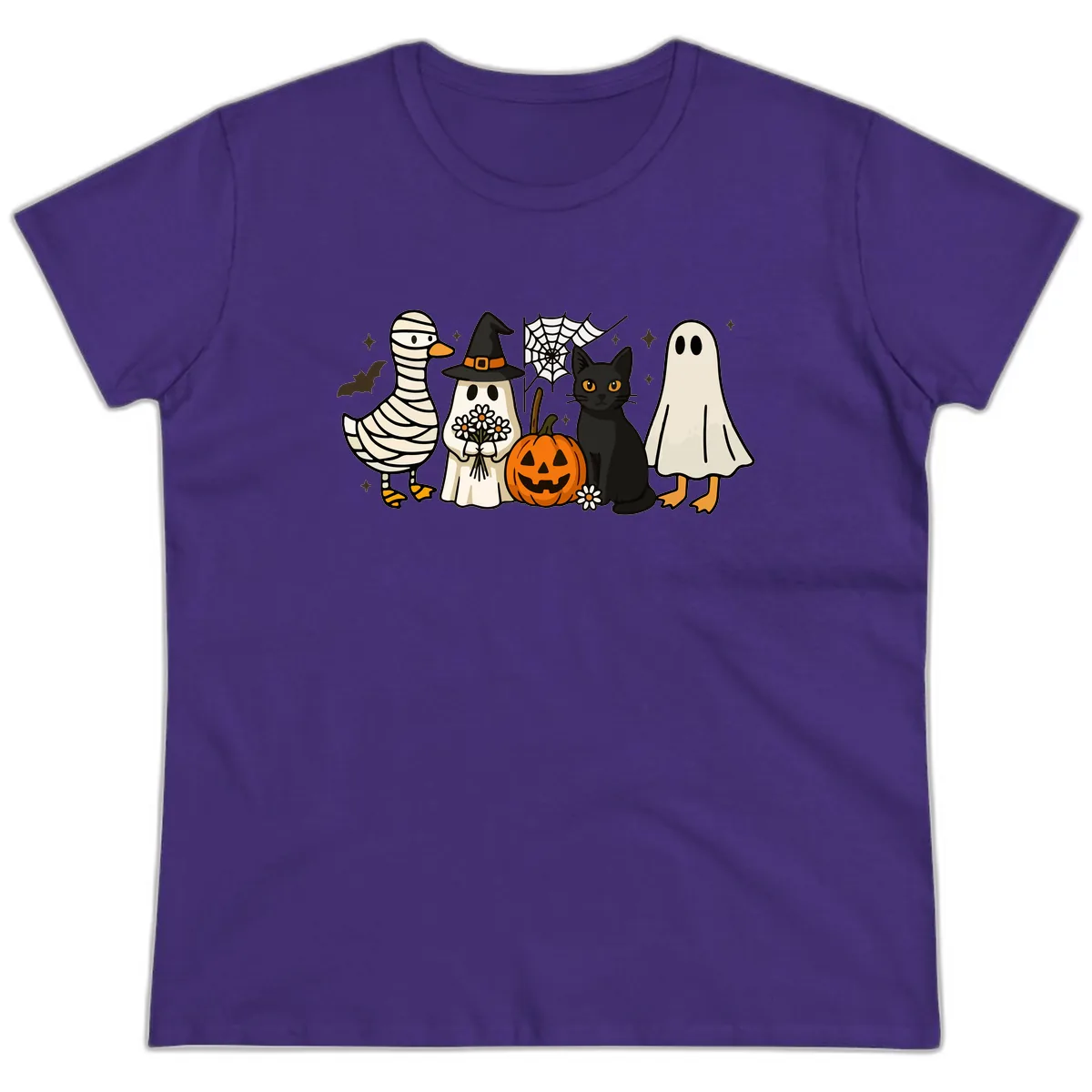 Spooky Halloween Friends Gathering Ladies Tee in Purple