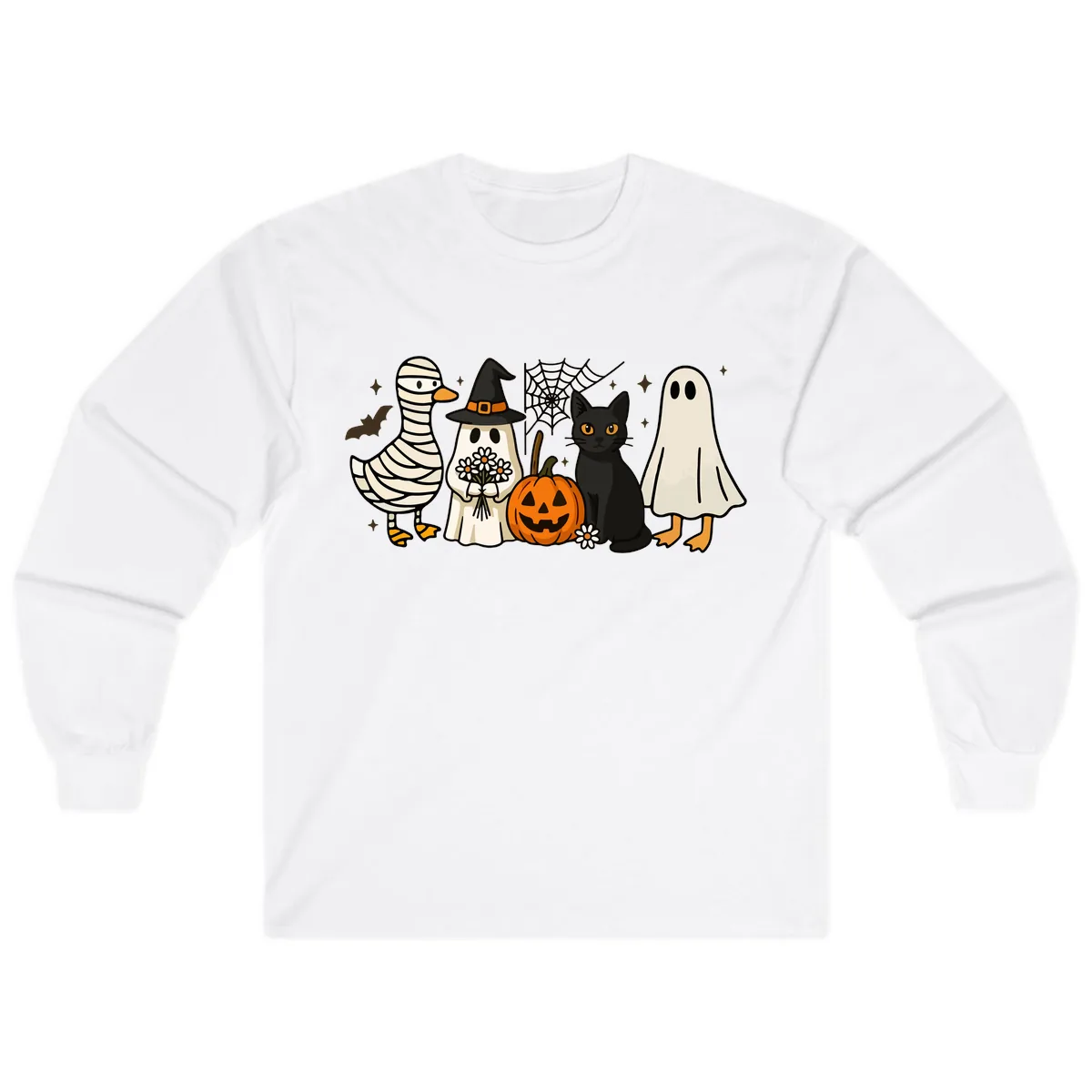 Spooky Halloween Friends Gathering Long Sleeve in White