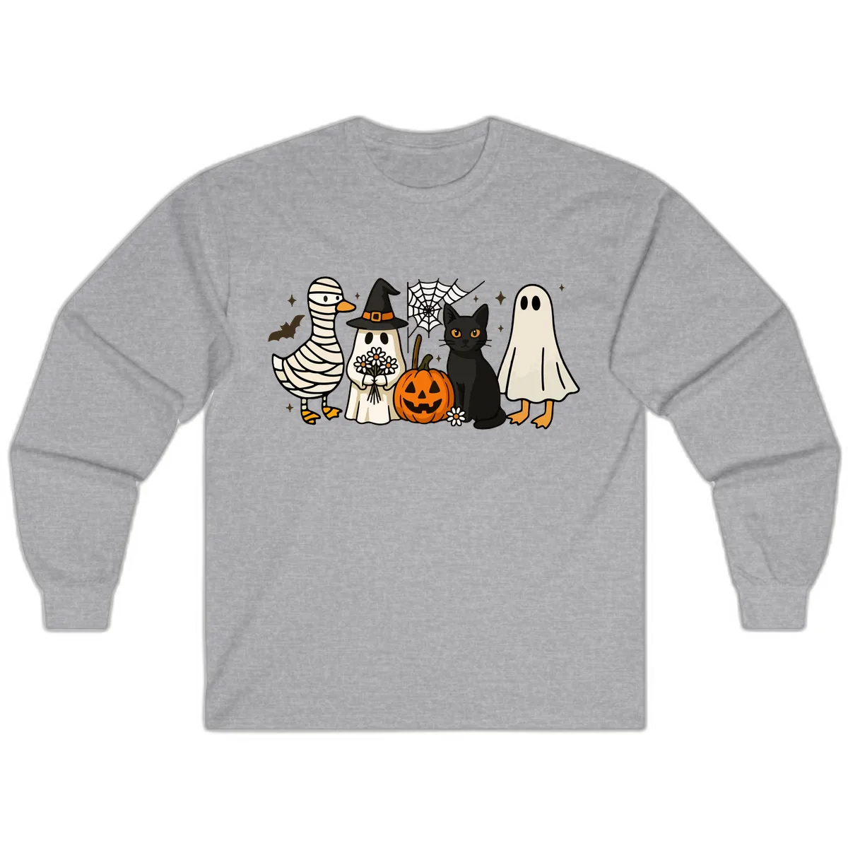 Spooky Halloween Friends Gathering Long Sleeve in Sport Grey