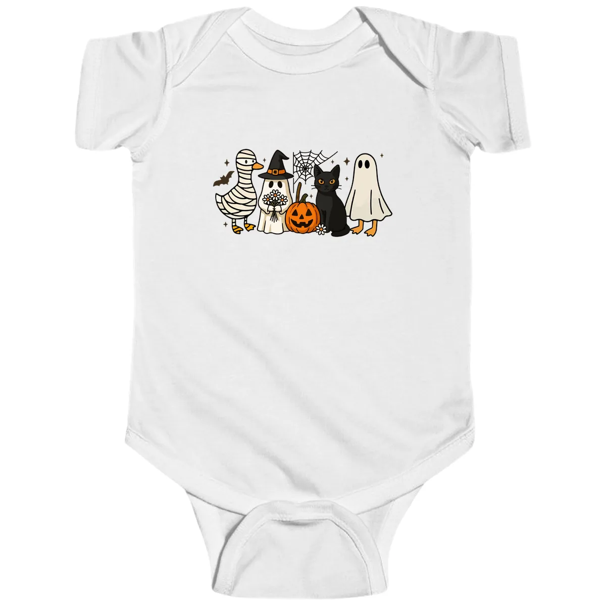Spooky Halloween Friends Gathering Baby Onesie in White