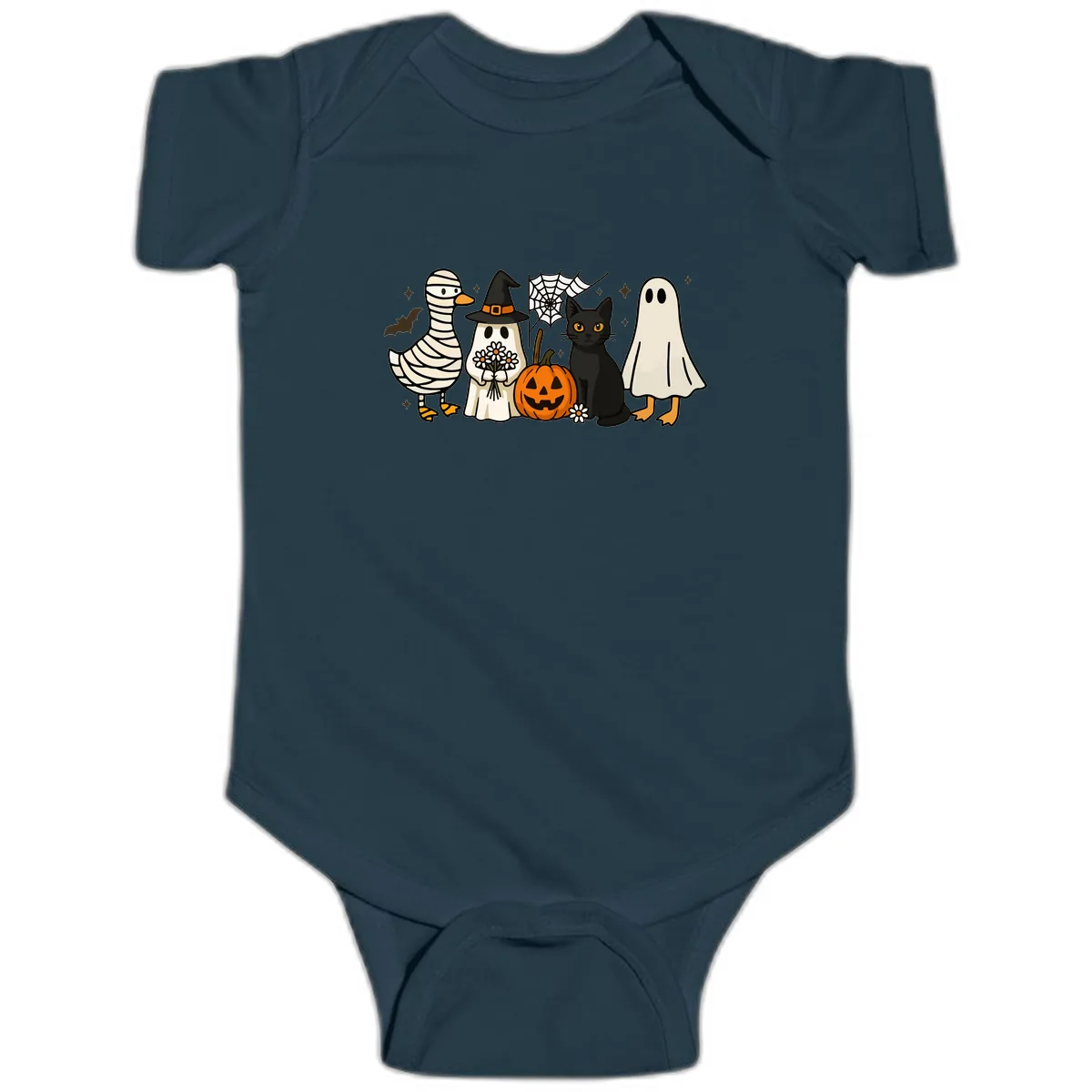 Spooky Halloween Friends Gathering Baby Onesie in Navy