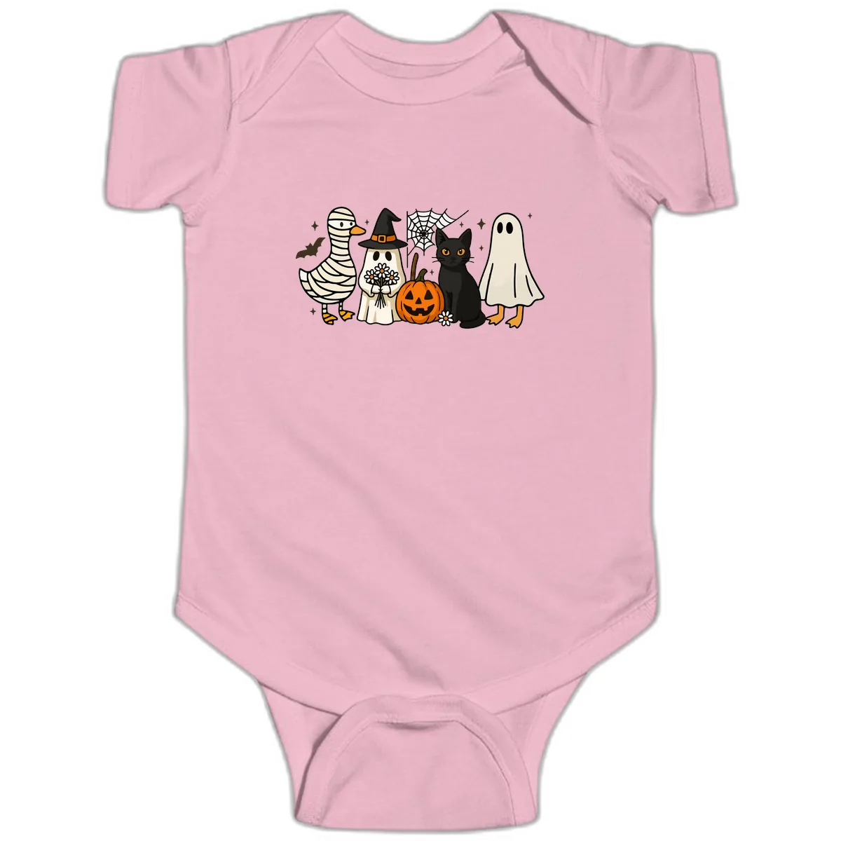 Spooky Halloween Friends Gathering Baby Onesie in Pink