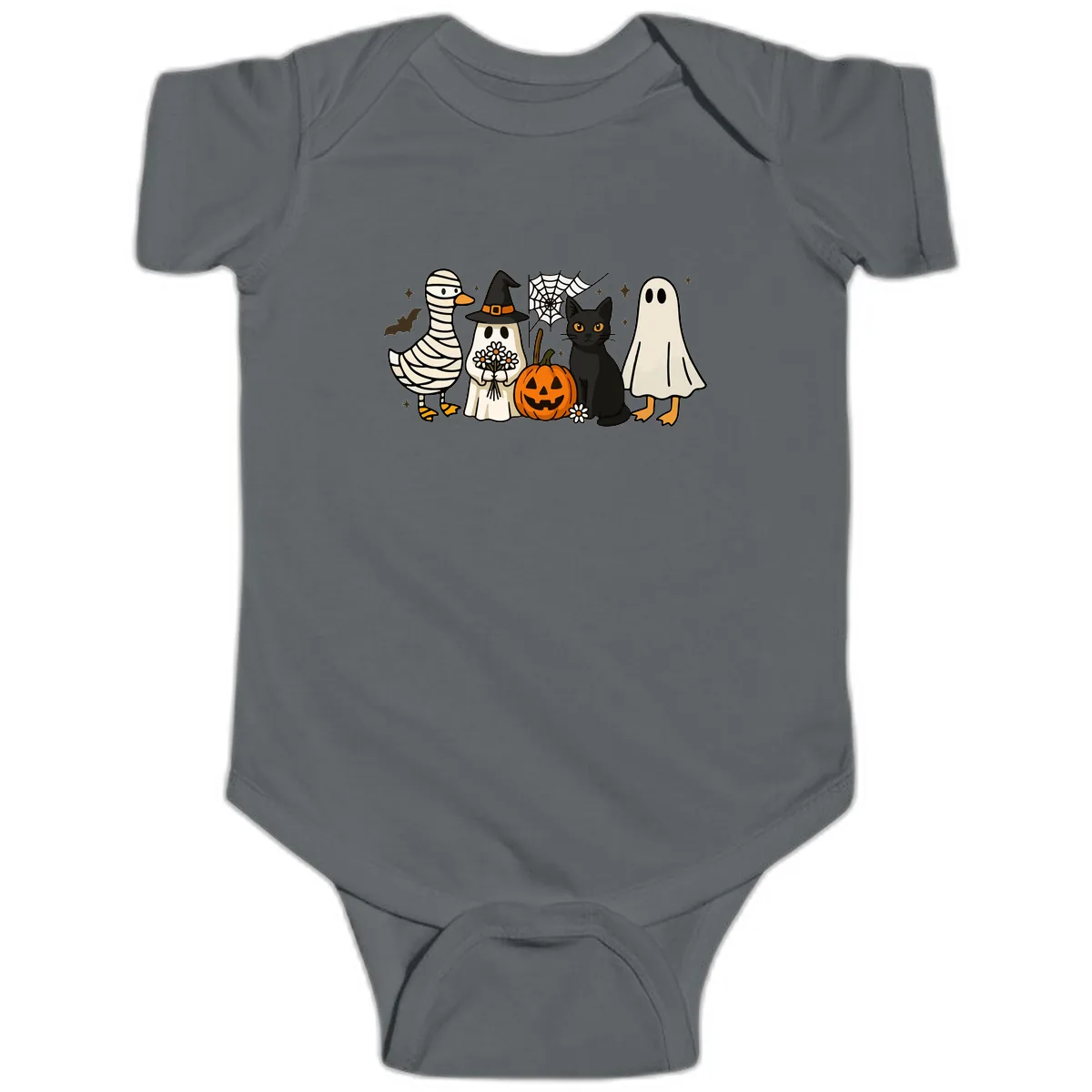 Spooky Halloween Friends Gathering Baby Onesie in Charcoal