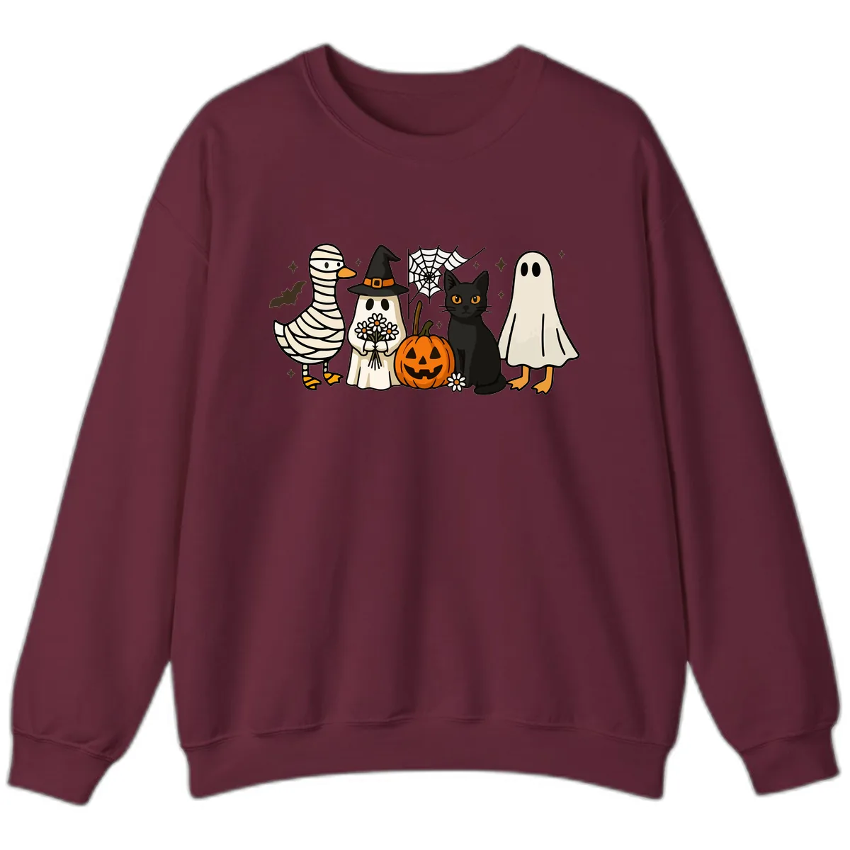 Spooky Halloween Friends Gathering Sweatshirt in Maroon