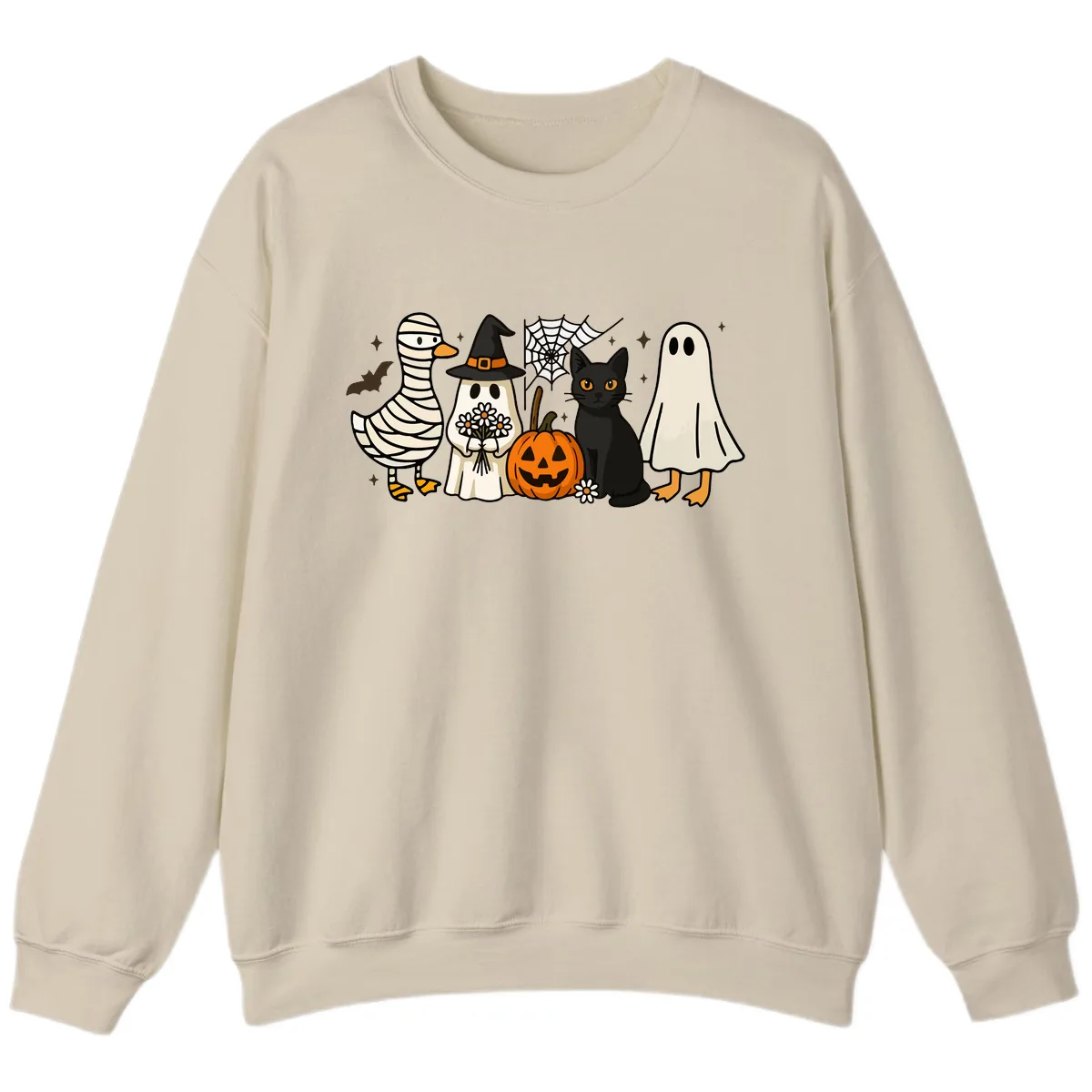 Spooky Halloween Friends Gathering Sweatshirt in Sand