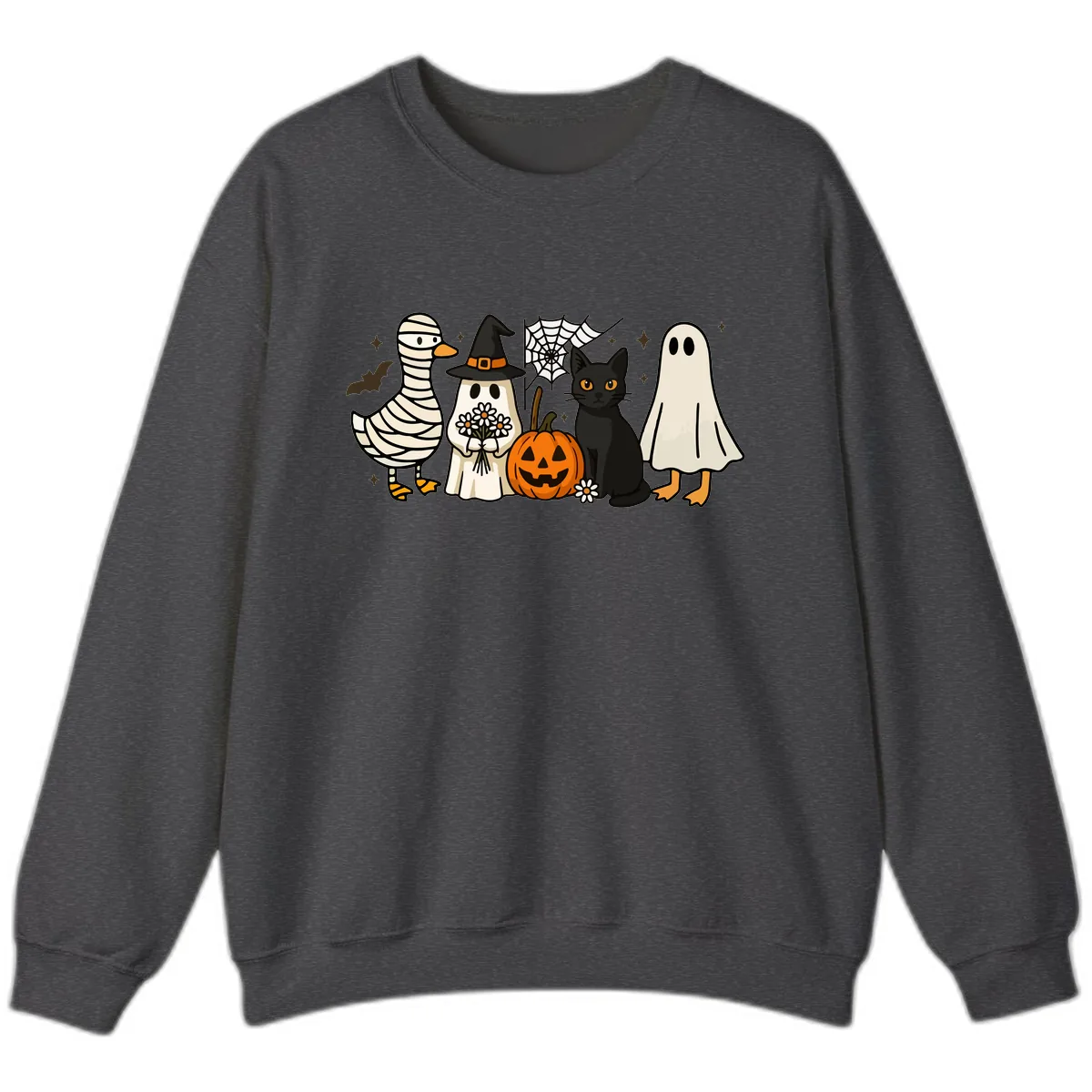 Spooky Halloween Friends Gathering Sweatshirt in Dark Heather