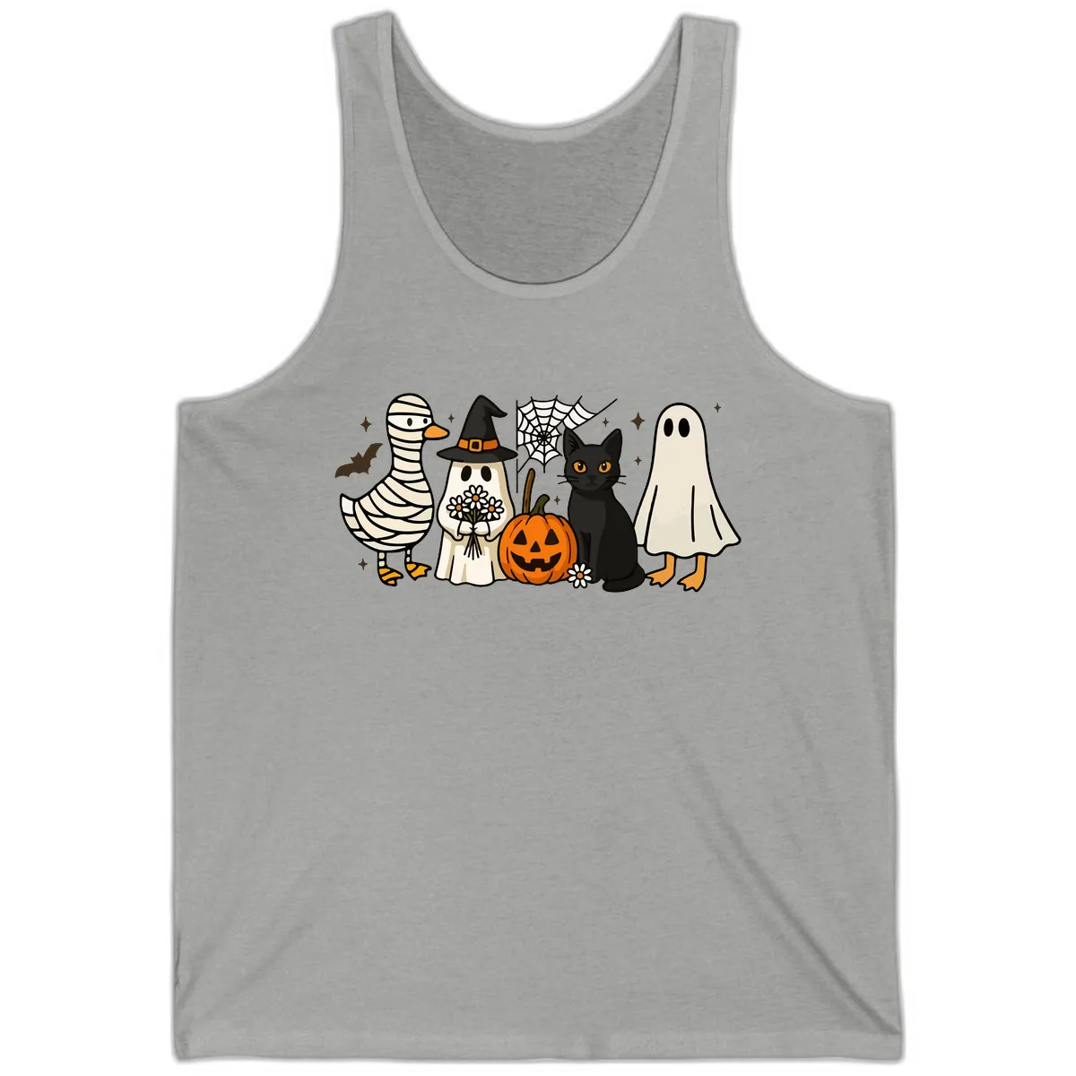 Spooky Halloween Friends Gathering Tank in Athletic Heather