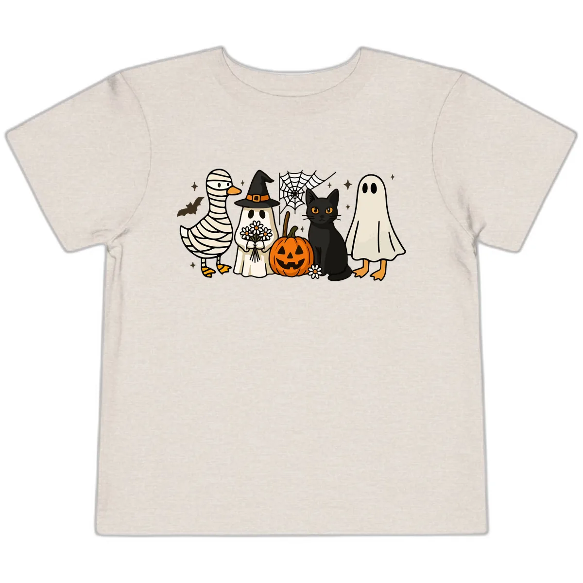 Spooky Halloween Friends Gathering Toddler T-Shirt in Heather Dust