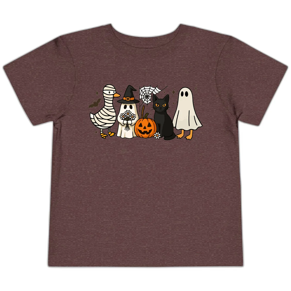 Spooky Halloween Friends Gathering Toddler T-Shirt in Heather Maroon