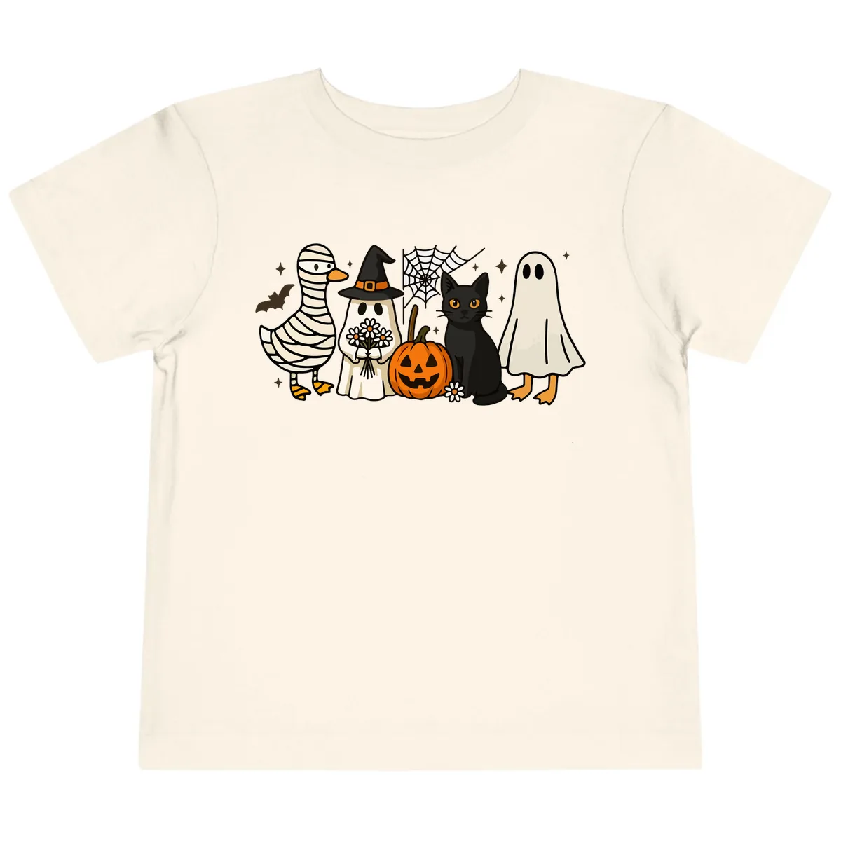 Spooky Halloween Friends Gathering Toddler T-Shirt in Natural