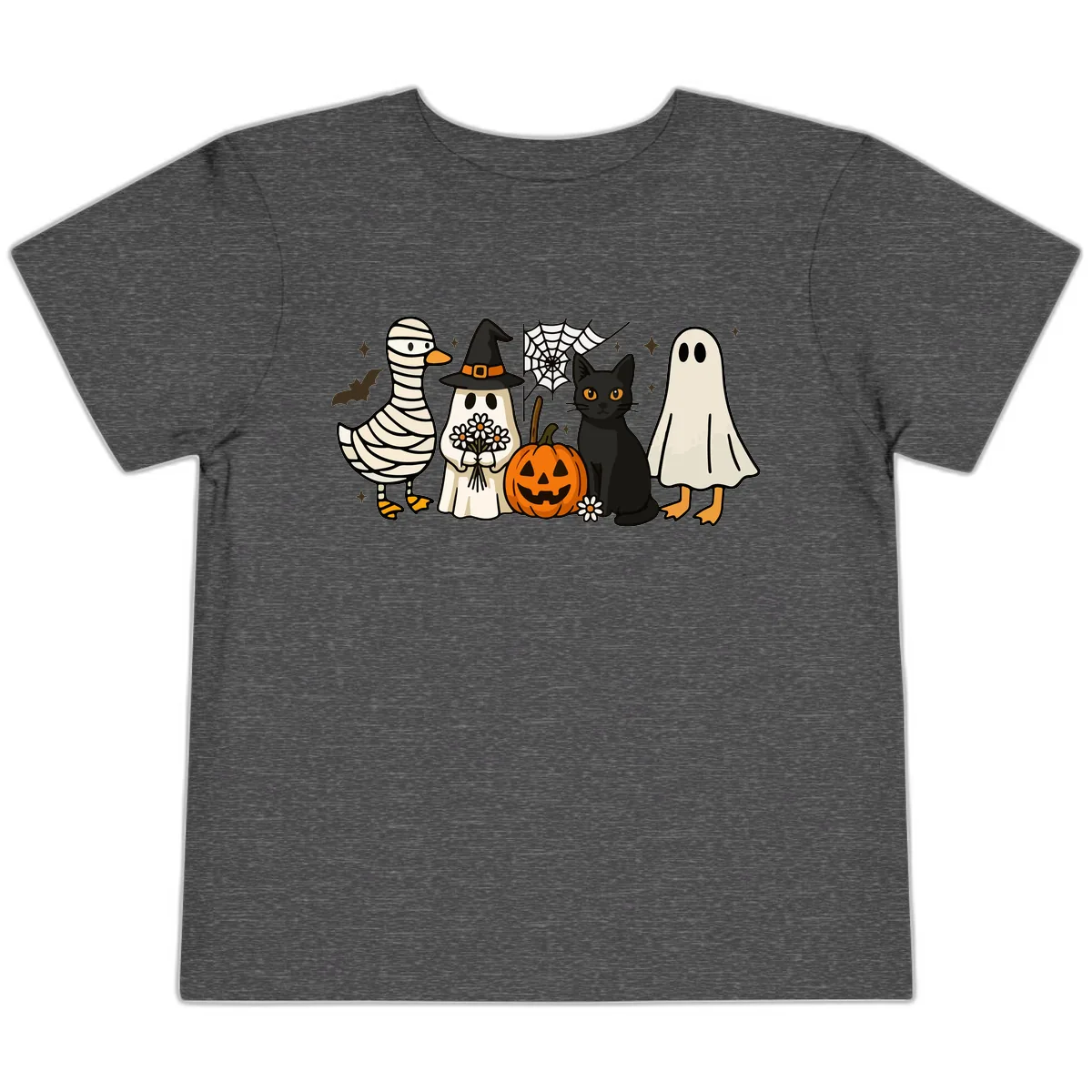 Spooky Halloween Friends Gathering Toddler T-Shirt in Dark Heather Grey