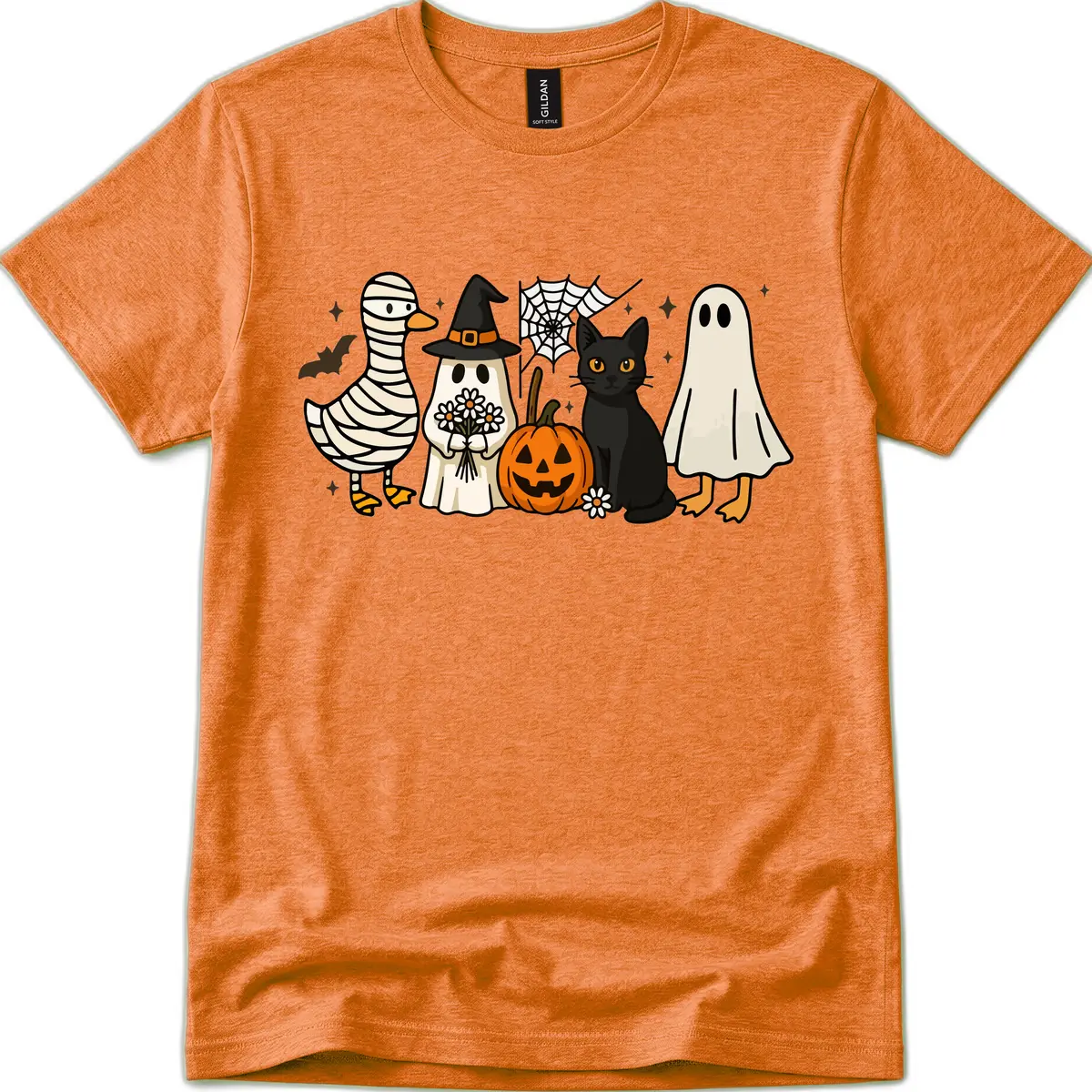 Spooky Halloween Friends Gathering T-Shirt in Heather Orange