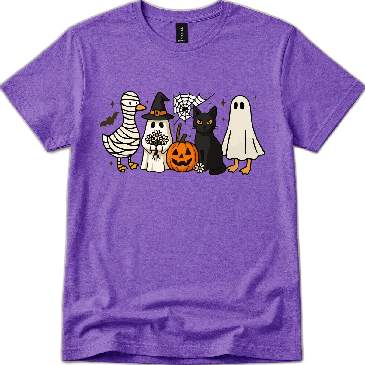 Spooky Halloween Friends Gathering T-Shirt in Heather Purple