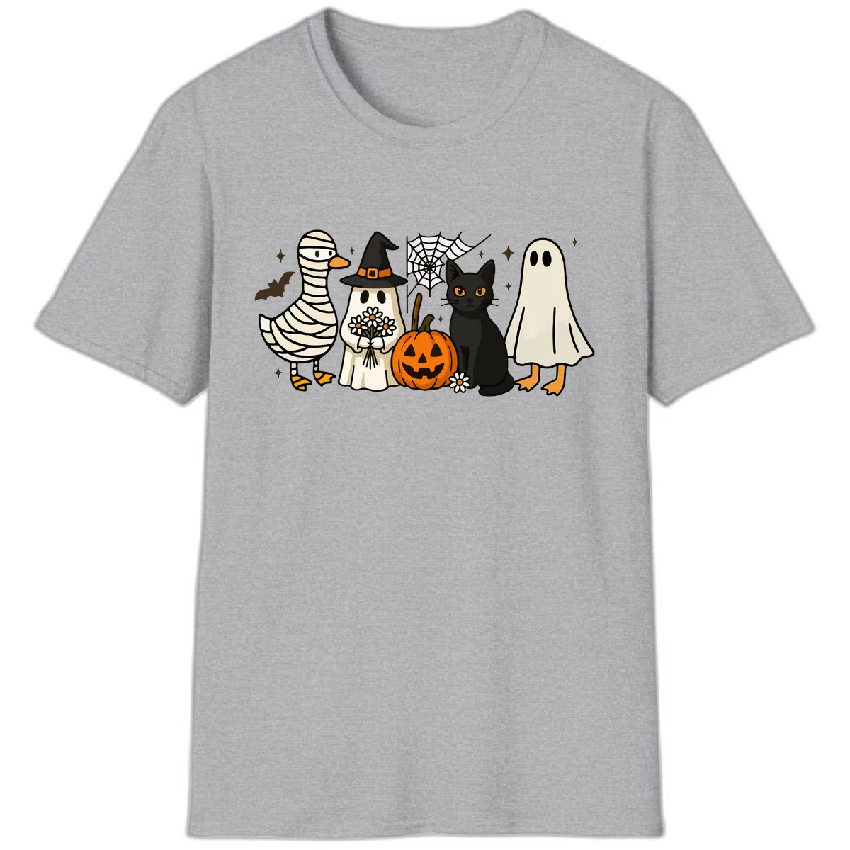Spooky Halloween Friends Gathering T-Shirt in Sport Grey