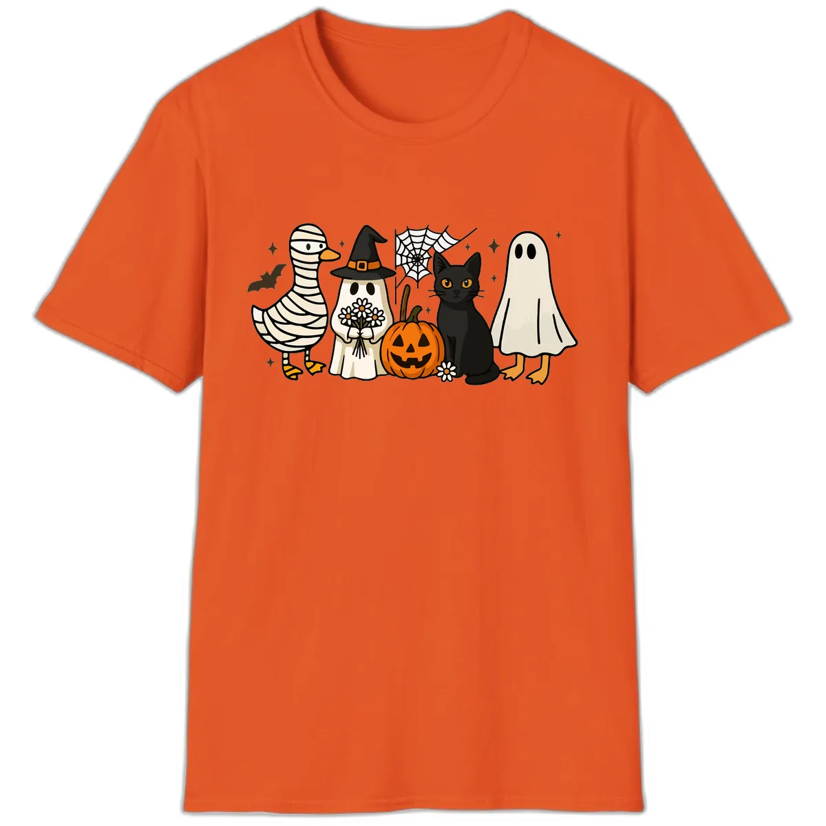 Spooky Halloween Friends Gathering T-Shirt in Orange