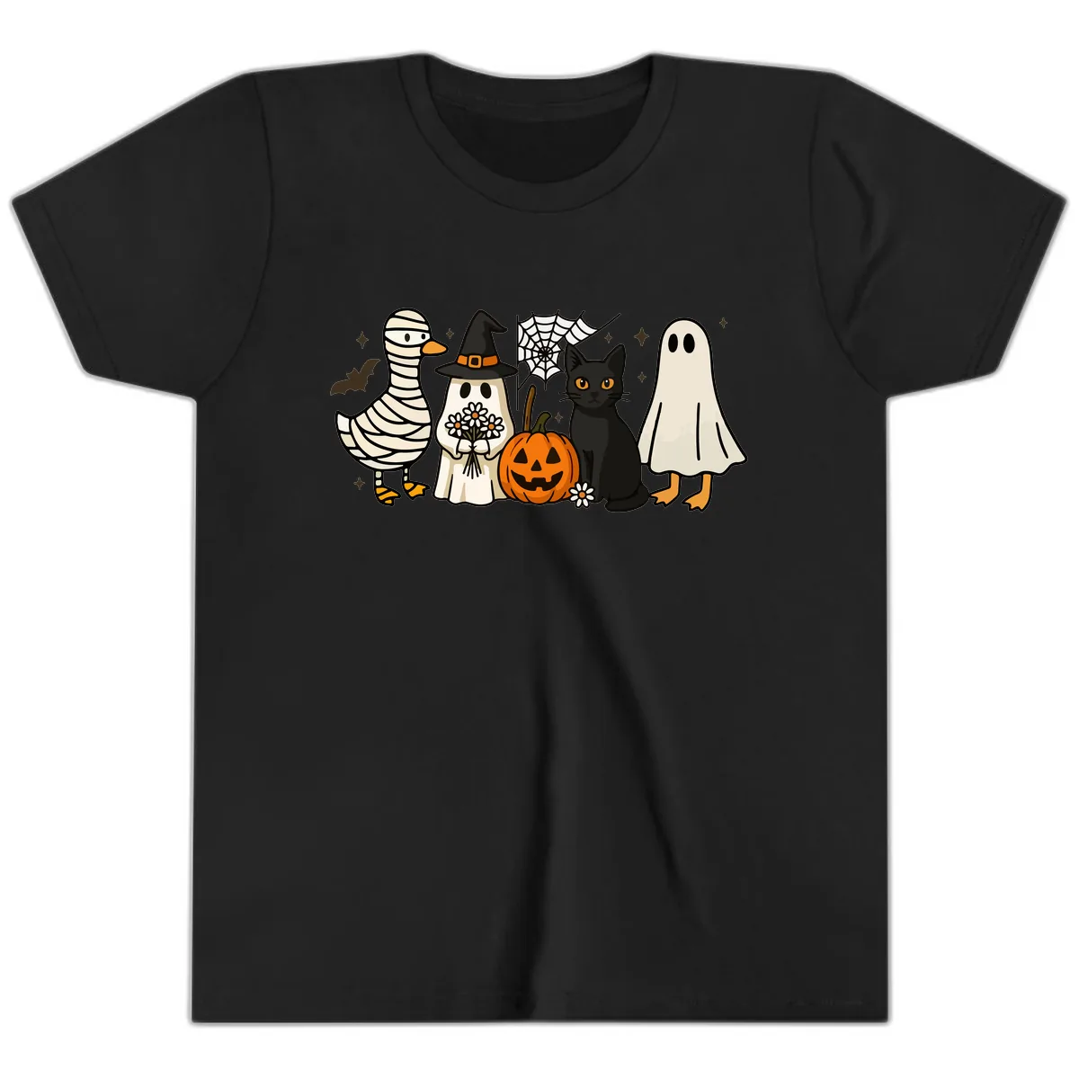 Spooky Halloween Friends Gathering Youth T-Shirt in Black