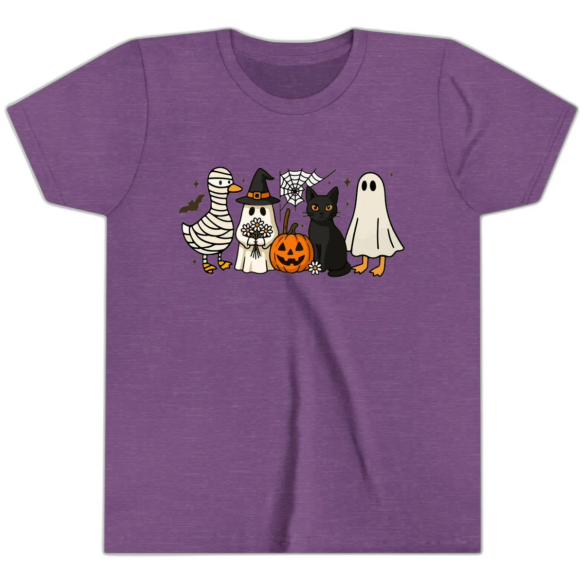 Spooky Halloween Friends Gathering Youth T-Shirt in Heather Team Purple