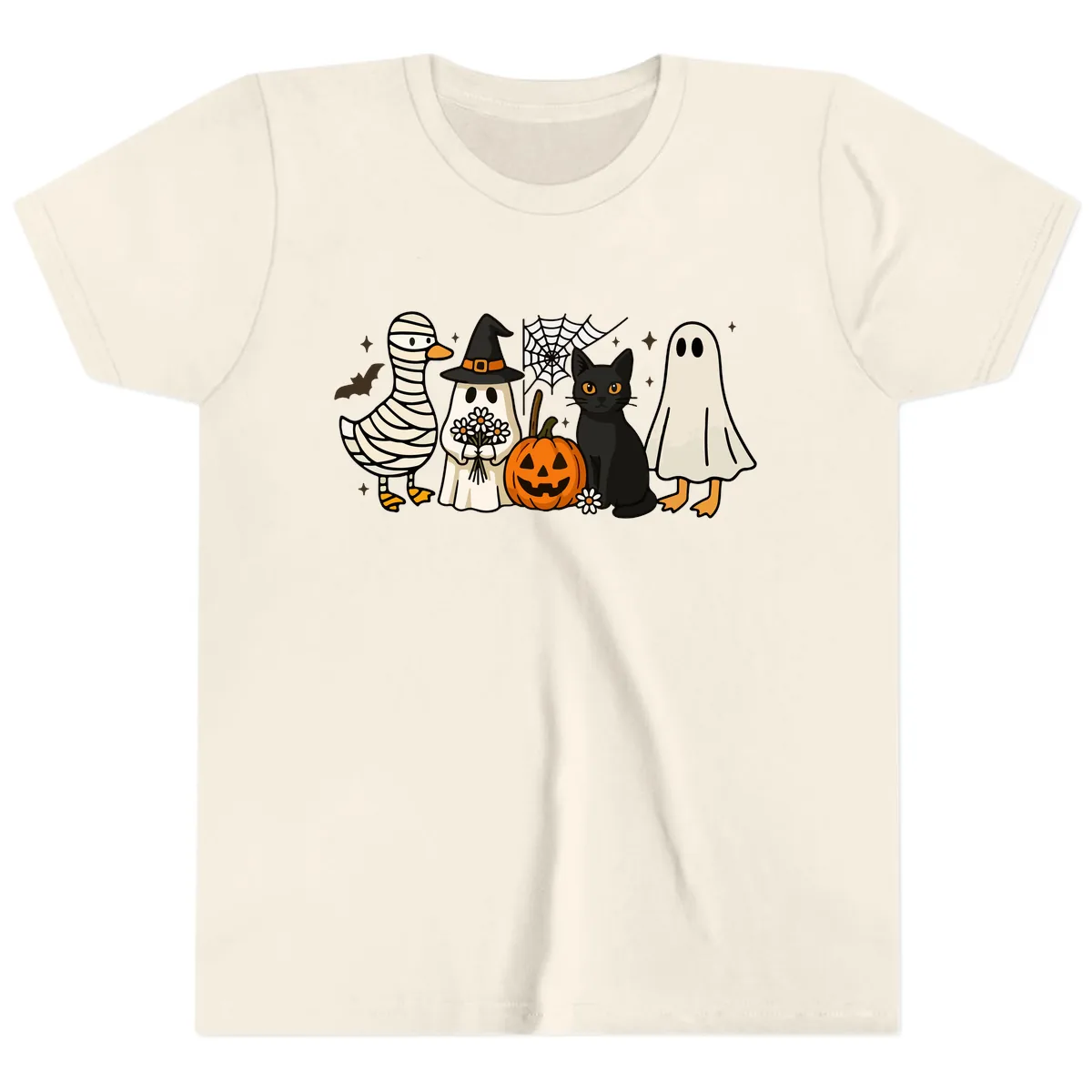 Spooky Halloween Friends Gathering Youth T-Shirt in Natural