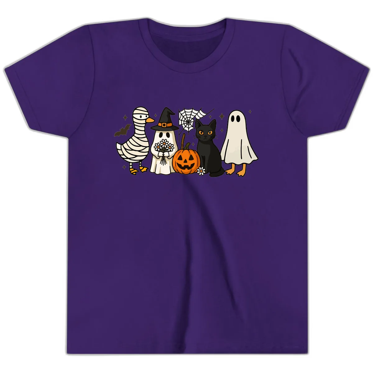 Spooky Halloween Friends Gathering Youth T-Shirt in Team Purple