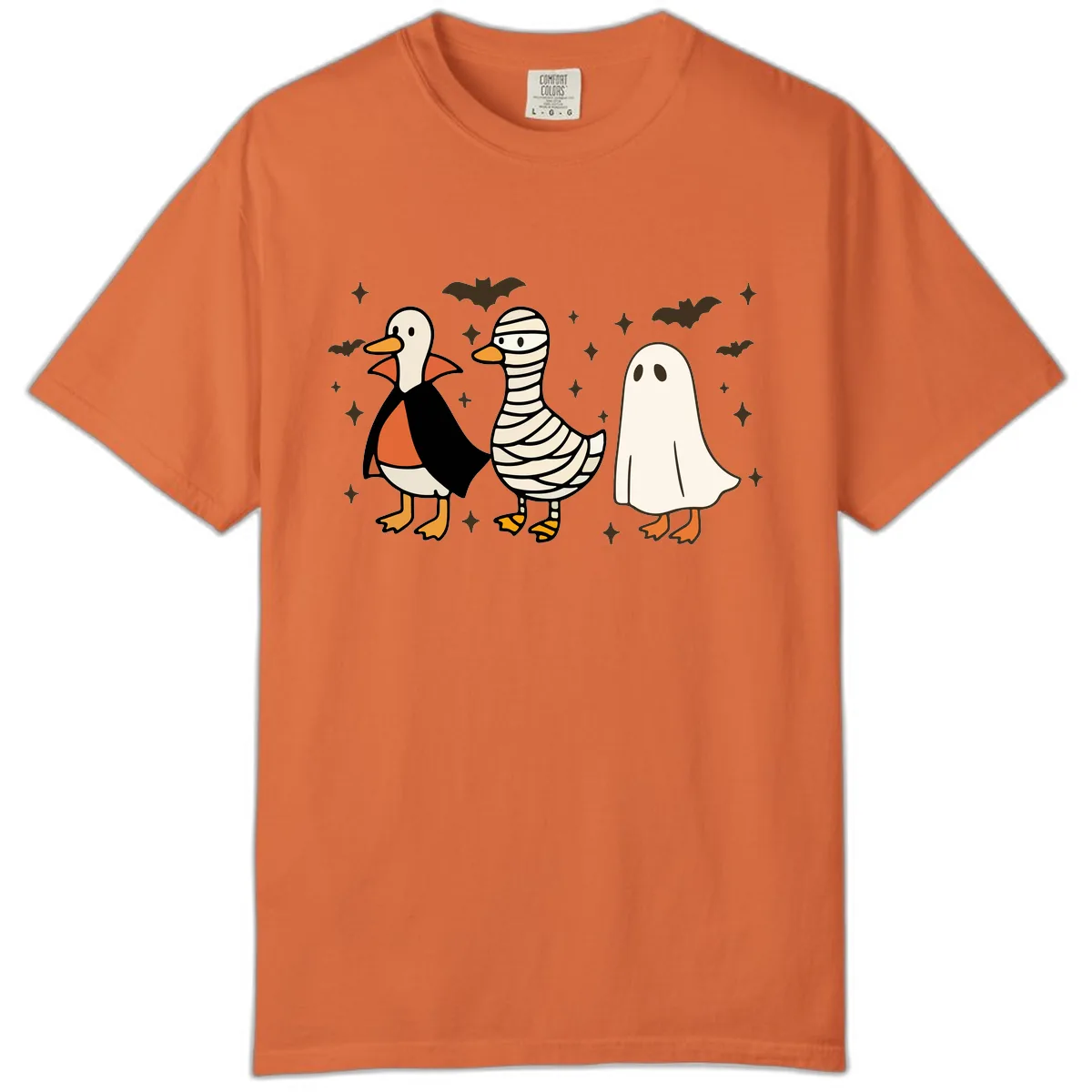 Ducks in Halloween Costumes Trio Comfort Color in Burnt Orange