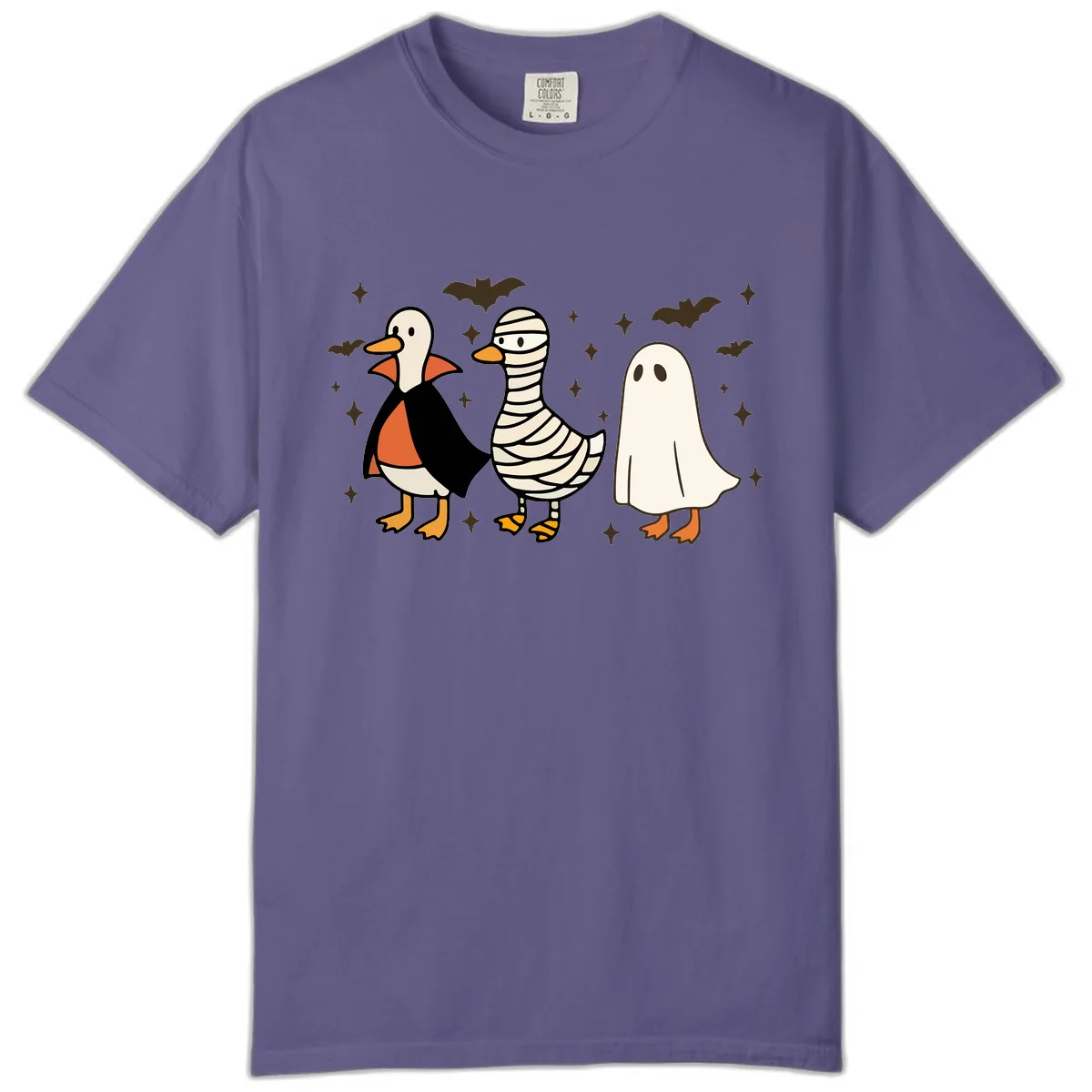 Ducks in Halloween Costumes Trio Comfort Color in Grape