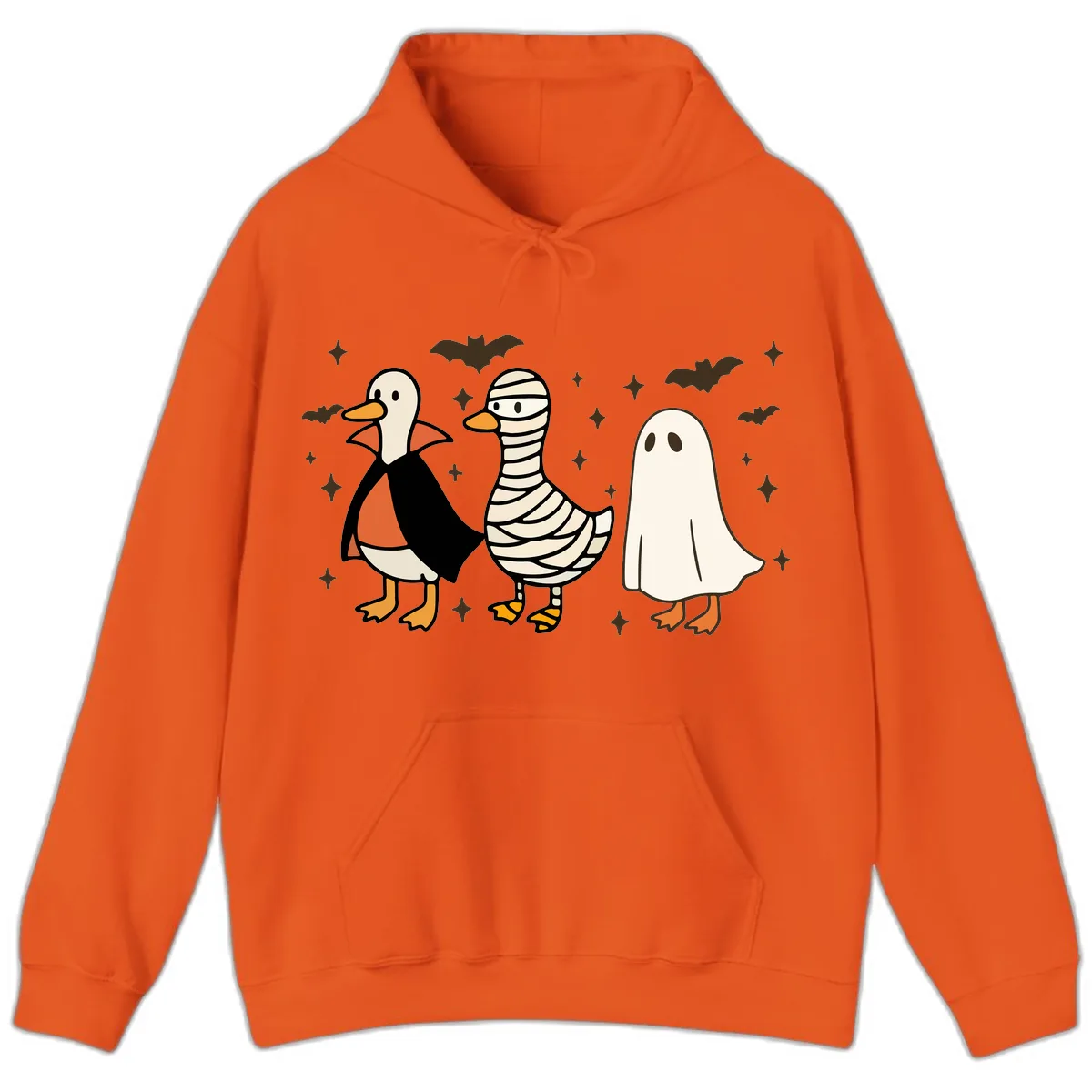 Ducks in Halloween Costumes Trio Hoodie in Orange