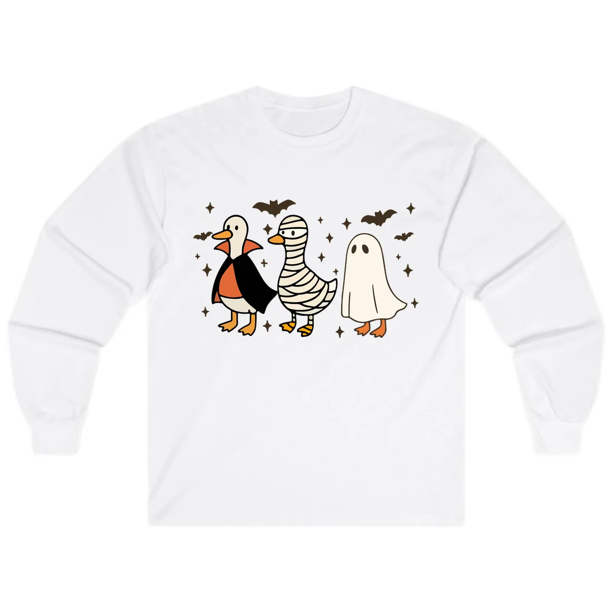 Ducks in Halloween Costumes Trio Long Sleeve in White