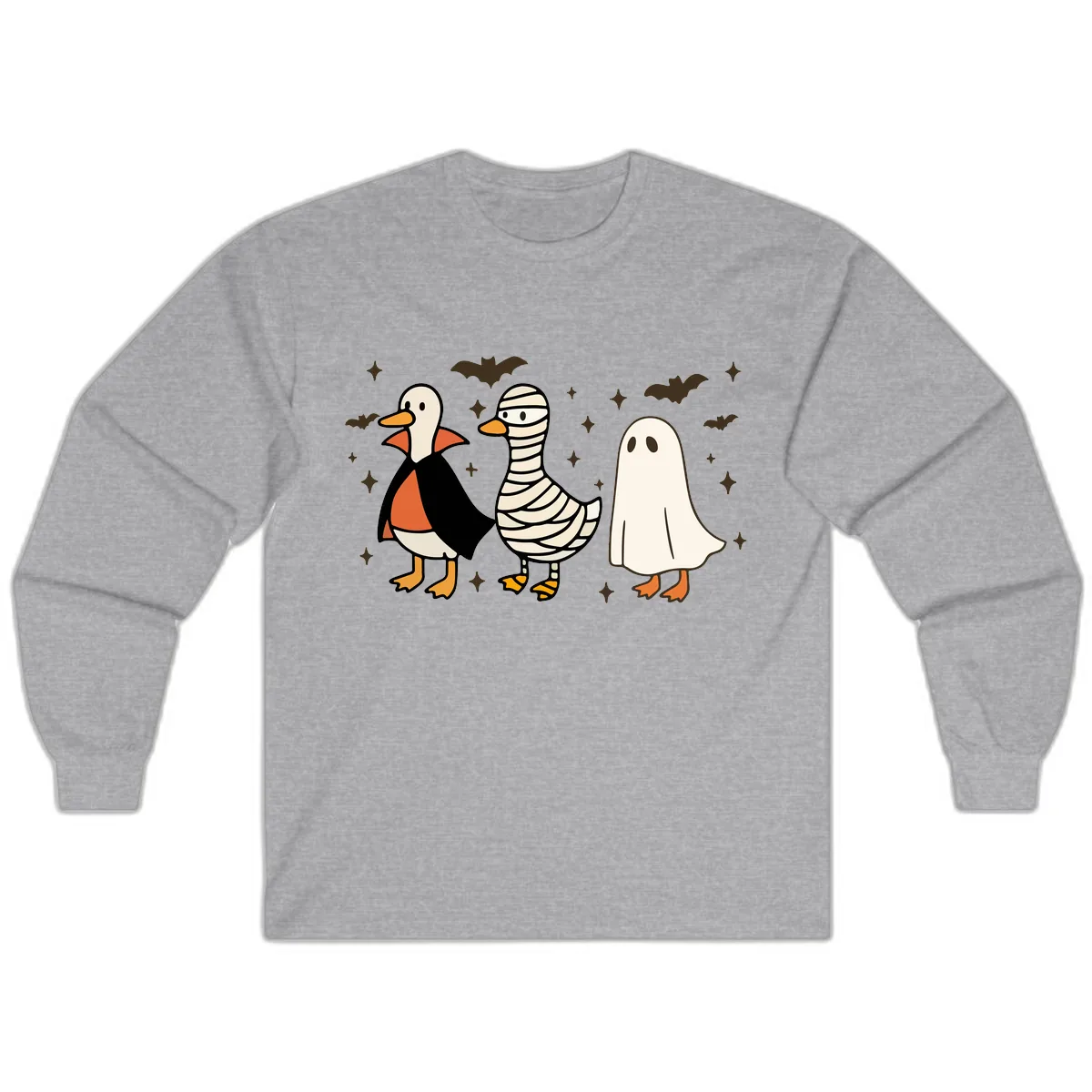 Ducks in Halloween Costumes Trio Long Sleeve in Sport Grey