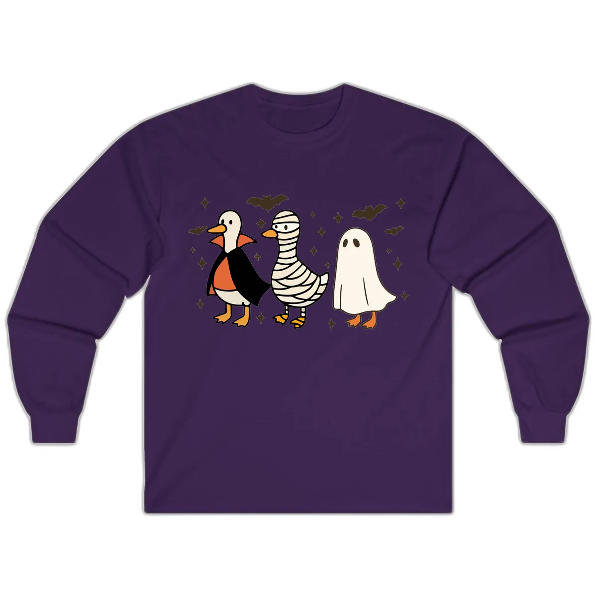 Ducks in Halloween Costumes Trio Long Sleeve in Purple