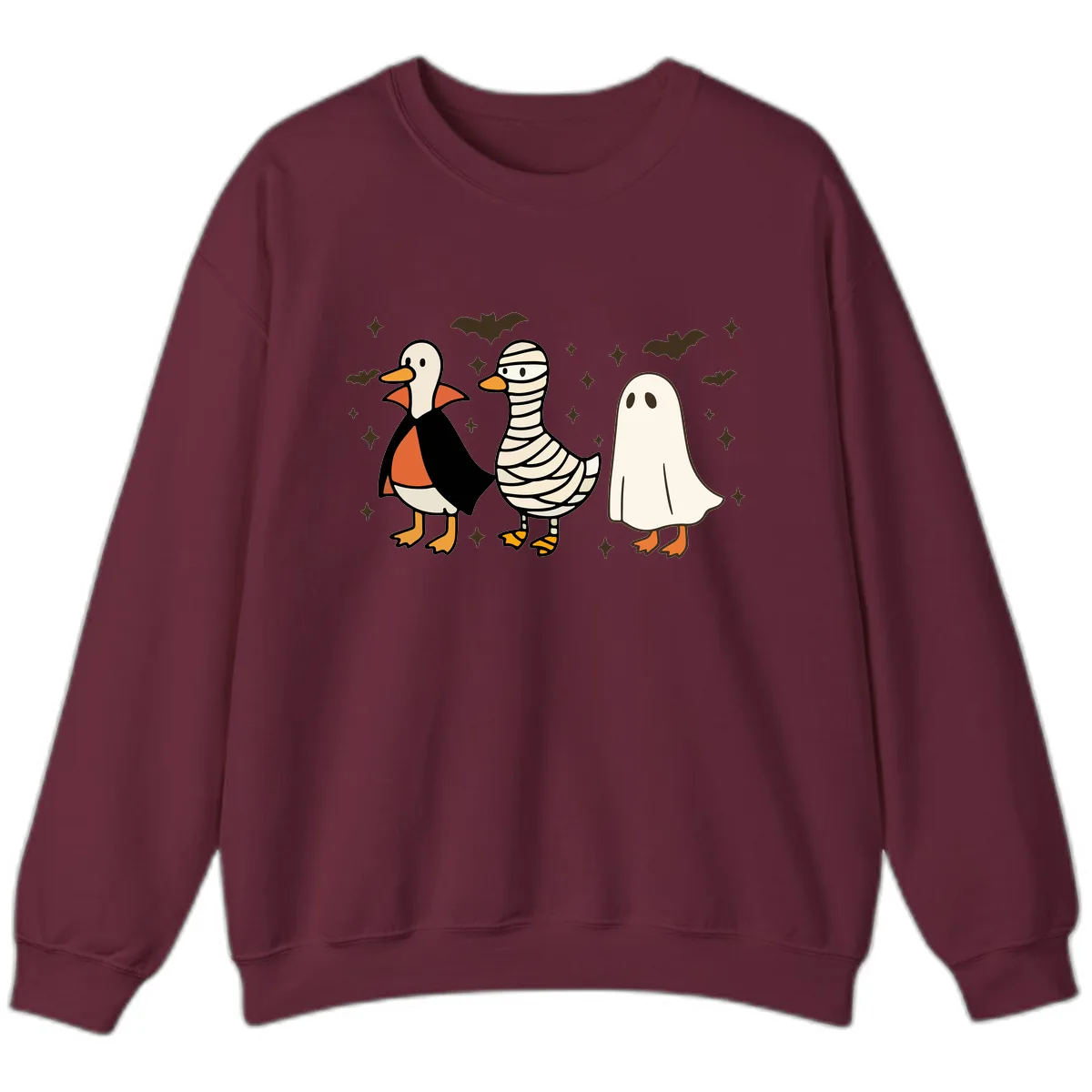 Ducks in Halloween Costumes Trio Sweatshirt in Maroon