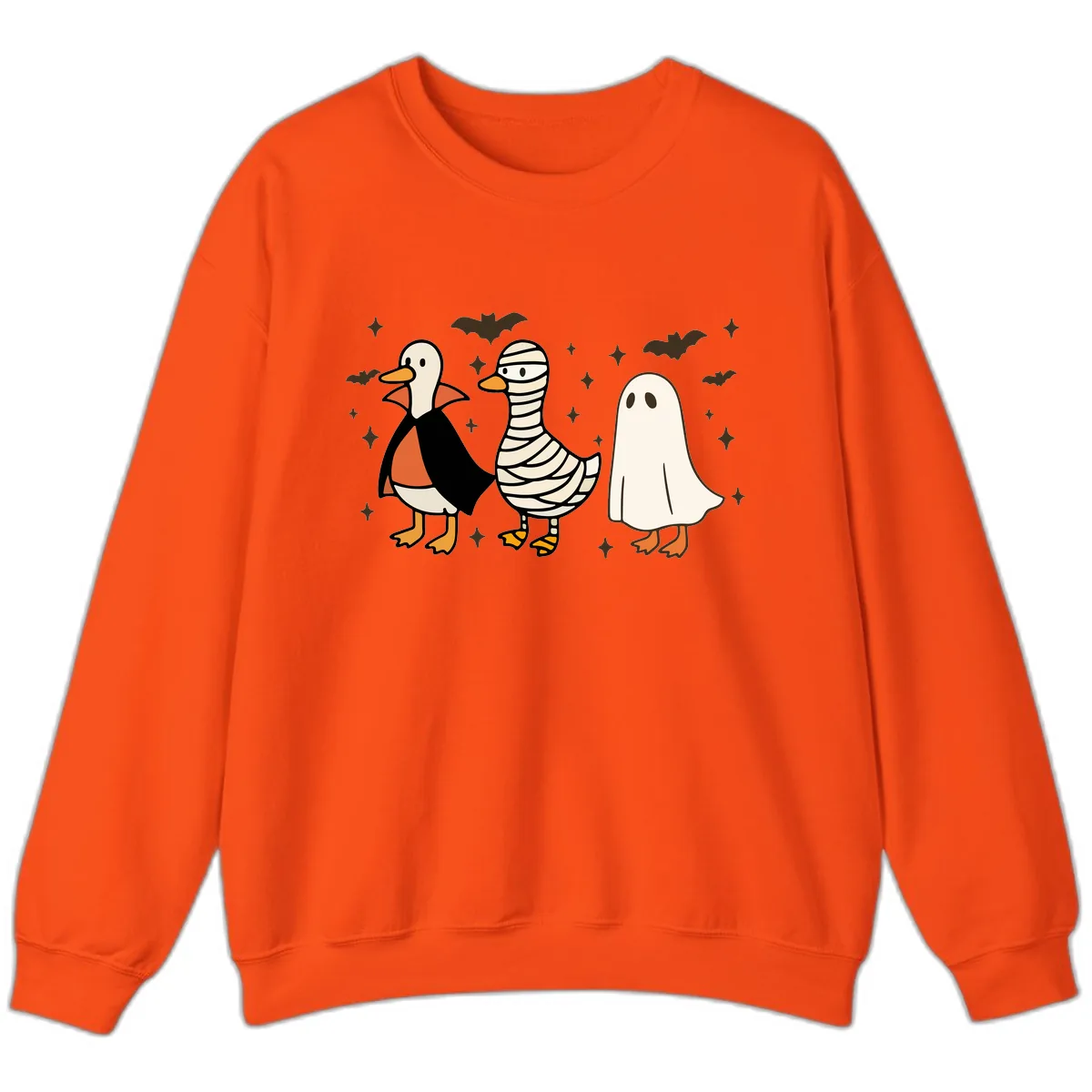 Ducks in Halloween Costumes Trio Sweatshirt in Orange