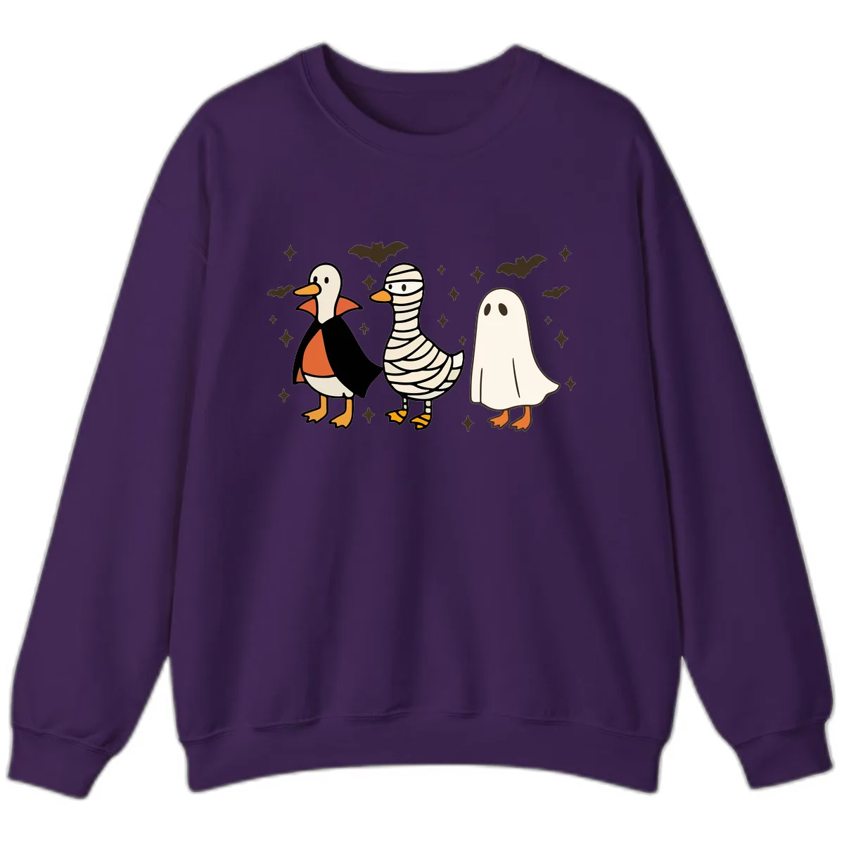 Ducks in Halloween Costumes Trio Sweatshirt in Purple