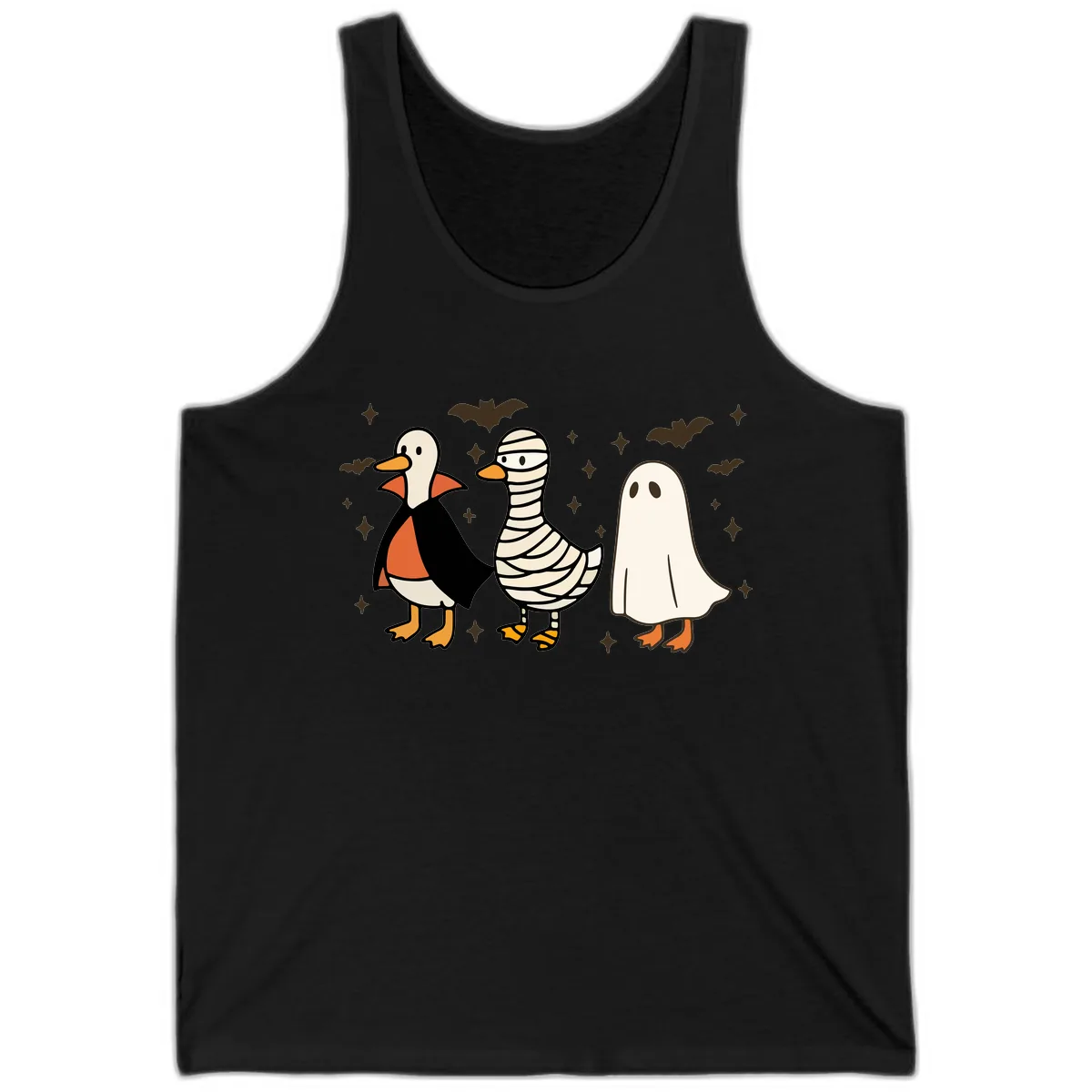 Ducks in Halloween Costumes Trio Tank in Black