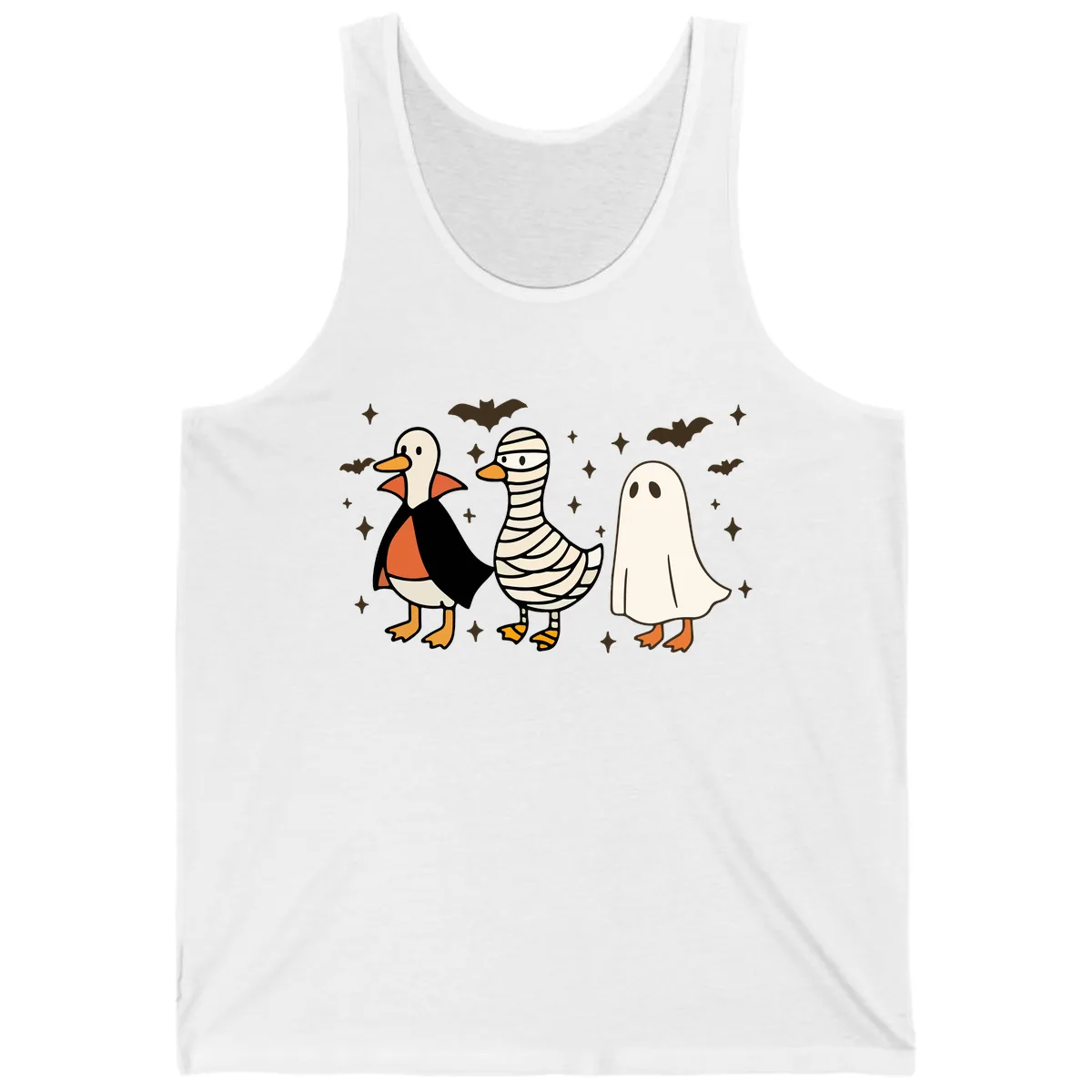 Ducks in Halloween Costumes Trio Tank in White