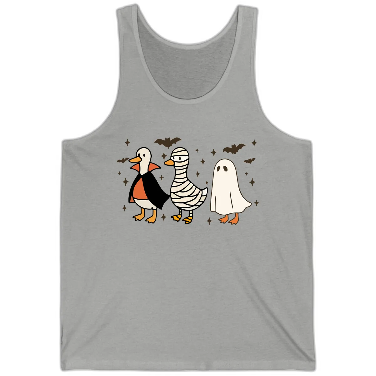 Ducks in Halloween Costumes Trio Tank in Athletic Heather
