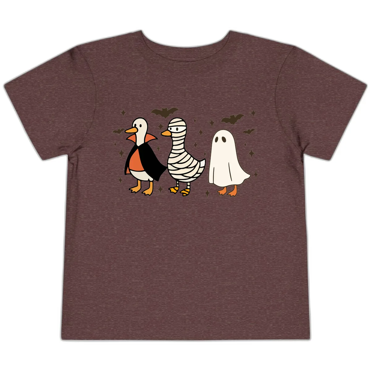 Ducks in Halloween Costumes Trio Toddler T-Shirt in Heather Maroon
