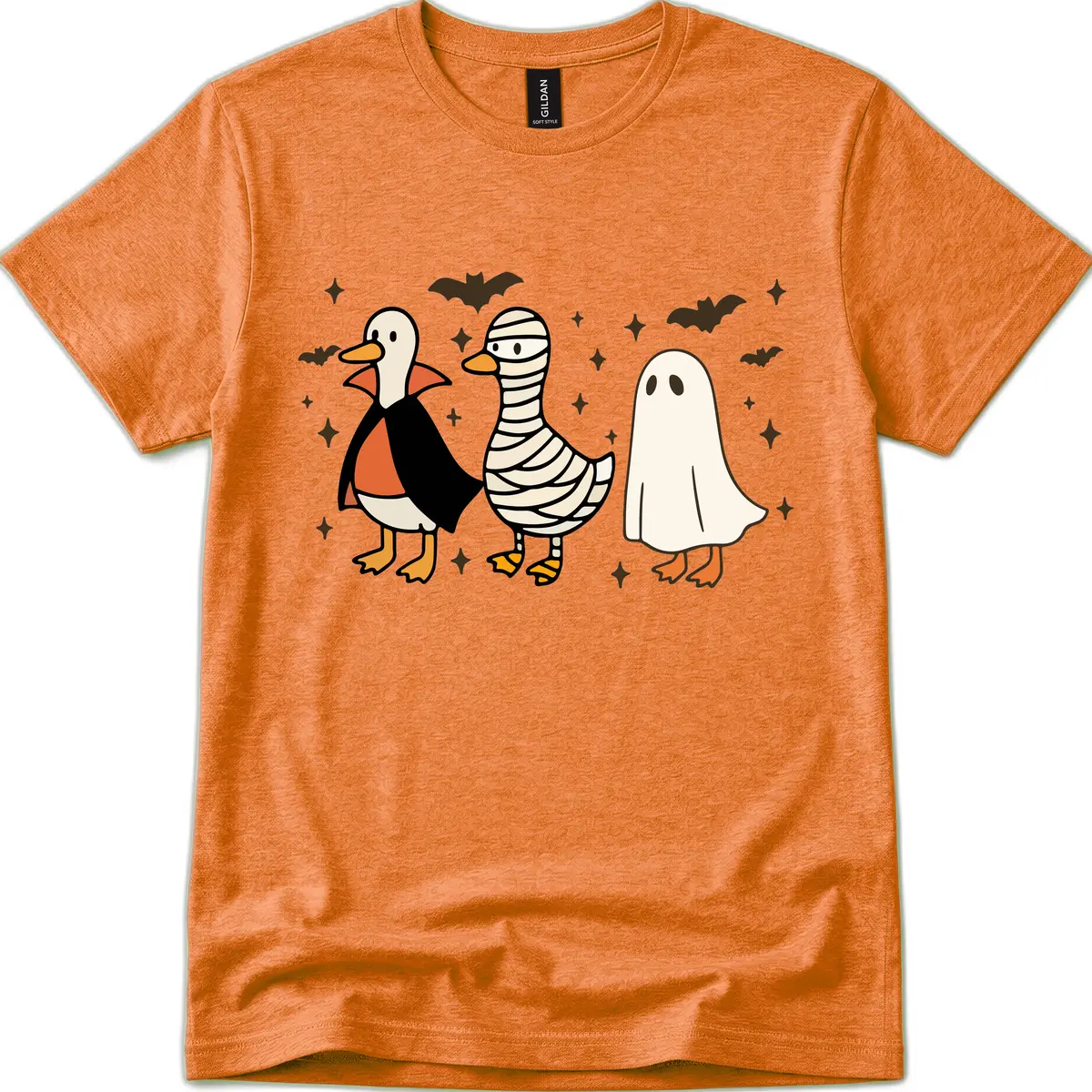 Ducks in Halloween Costumes Trio T-Shirt in Heather Orange