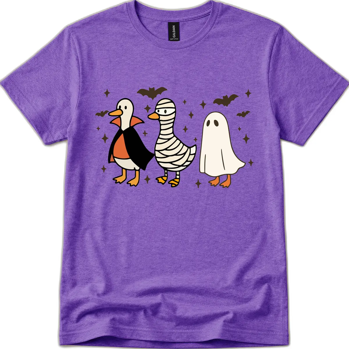 Ducks in Halloween Costumes Trio T-Shirt in Heather Purple
