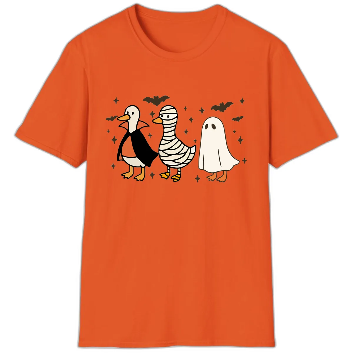 Ducks in Halloween Costumes Trio T-Shirt in Orange