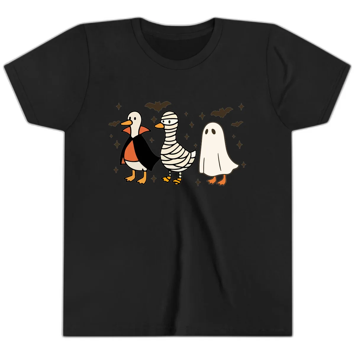 Ducks in Halloween Costumes Trio Youth T-Shirt in Black