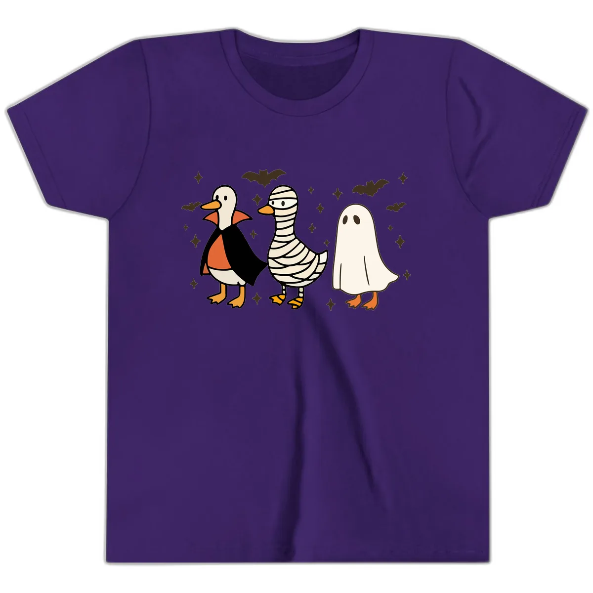 Ducks in Halloween Costumes Trio Youth T-Shirt in Team Purple