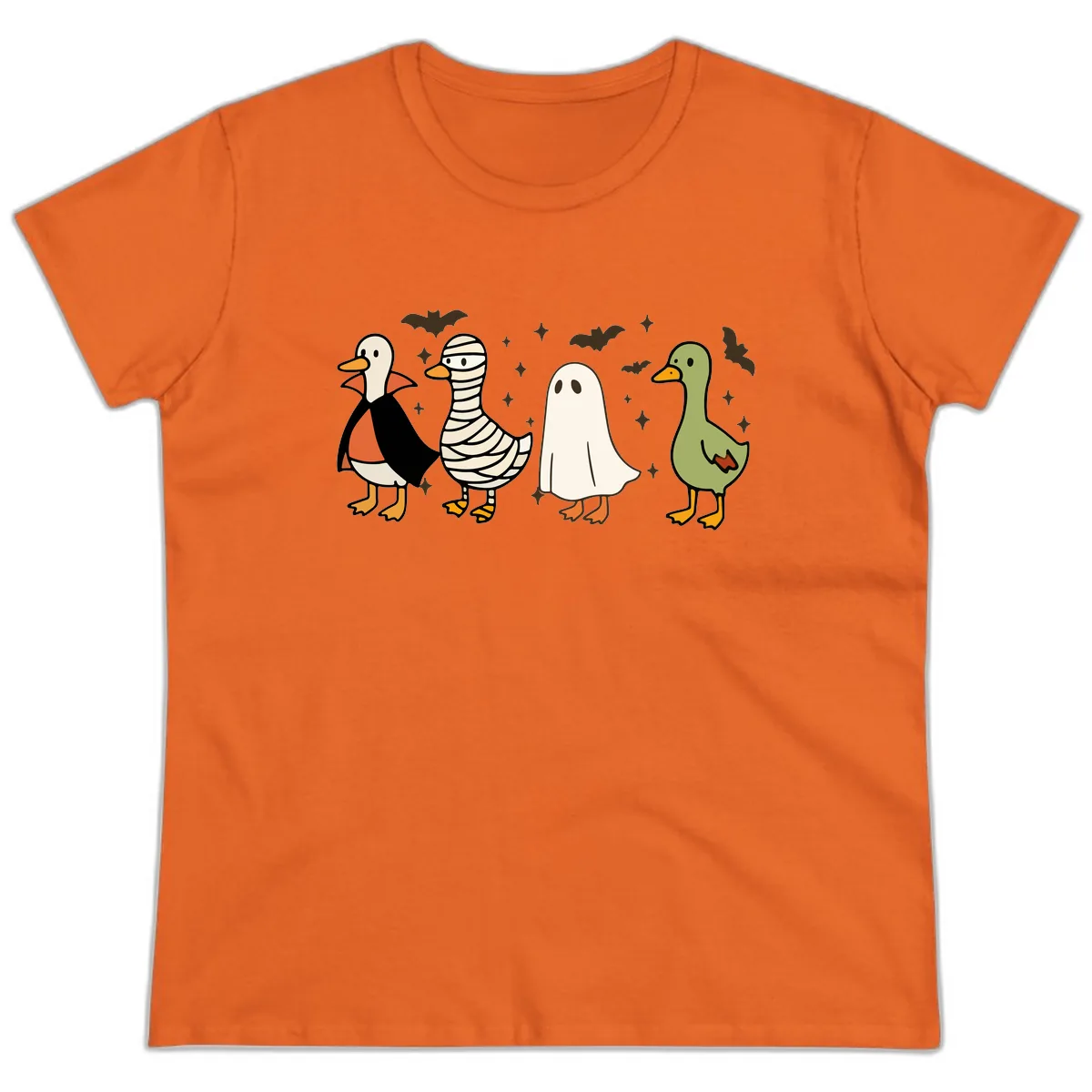 Halloween Ducks In Costume Ladies Tee in Orange