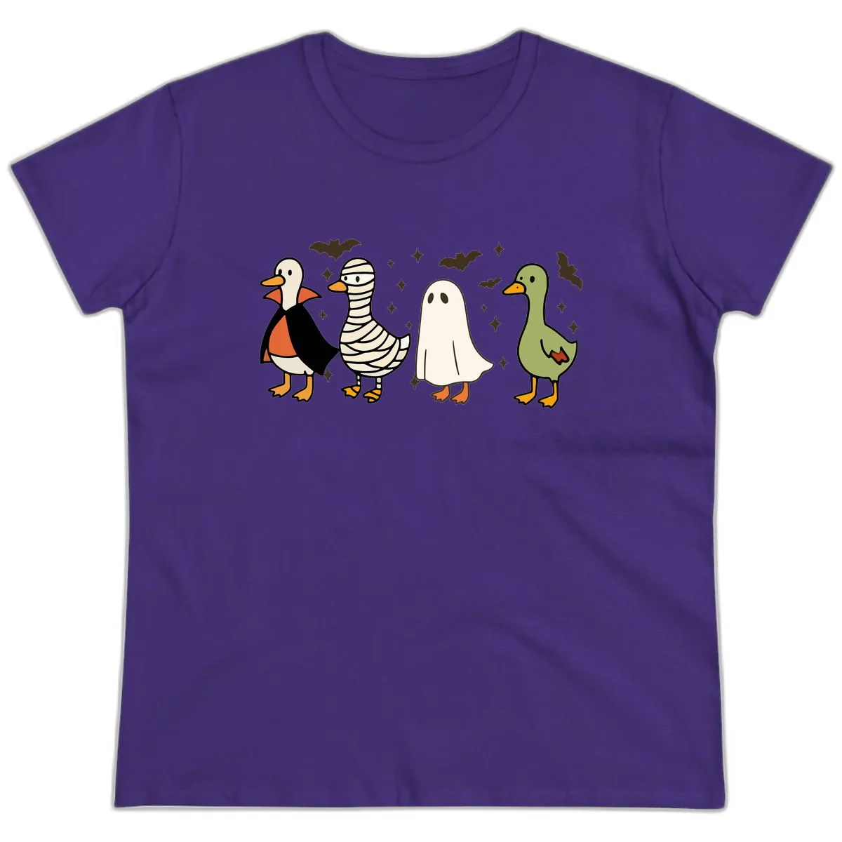 Halloween Ducks In Costume Ladies Tee in Purple