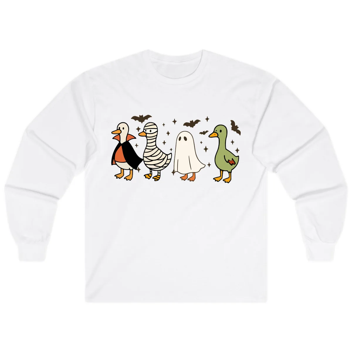Halloween Ducks In Costume Long Sleeve in White