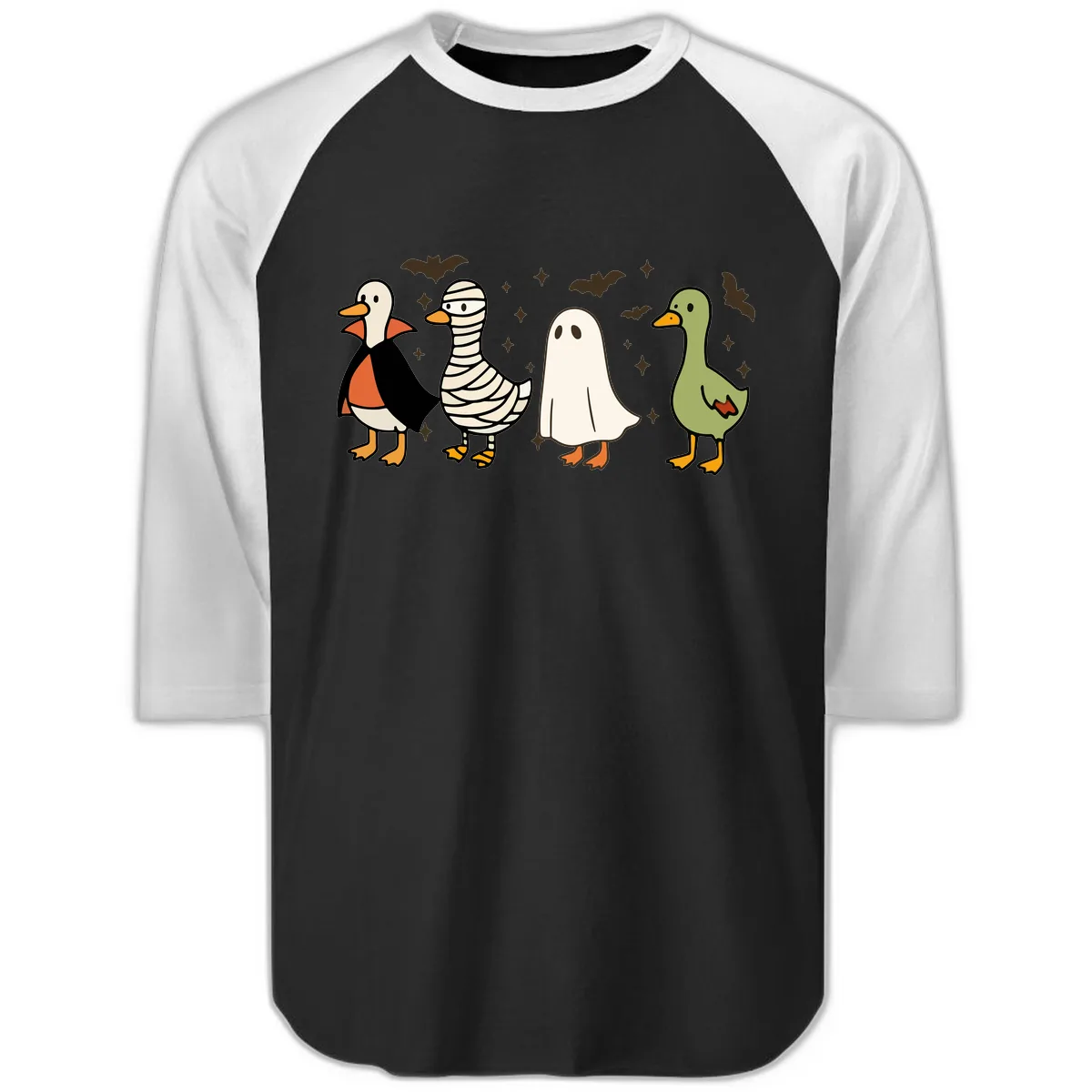 Halloween Ducks In Costume Raglan 3/4 in Black White